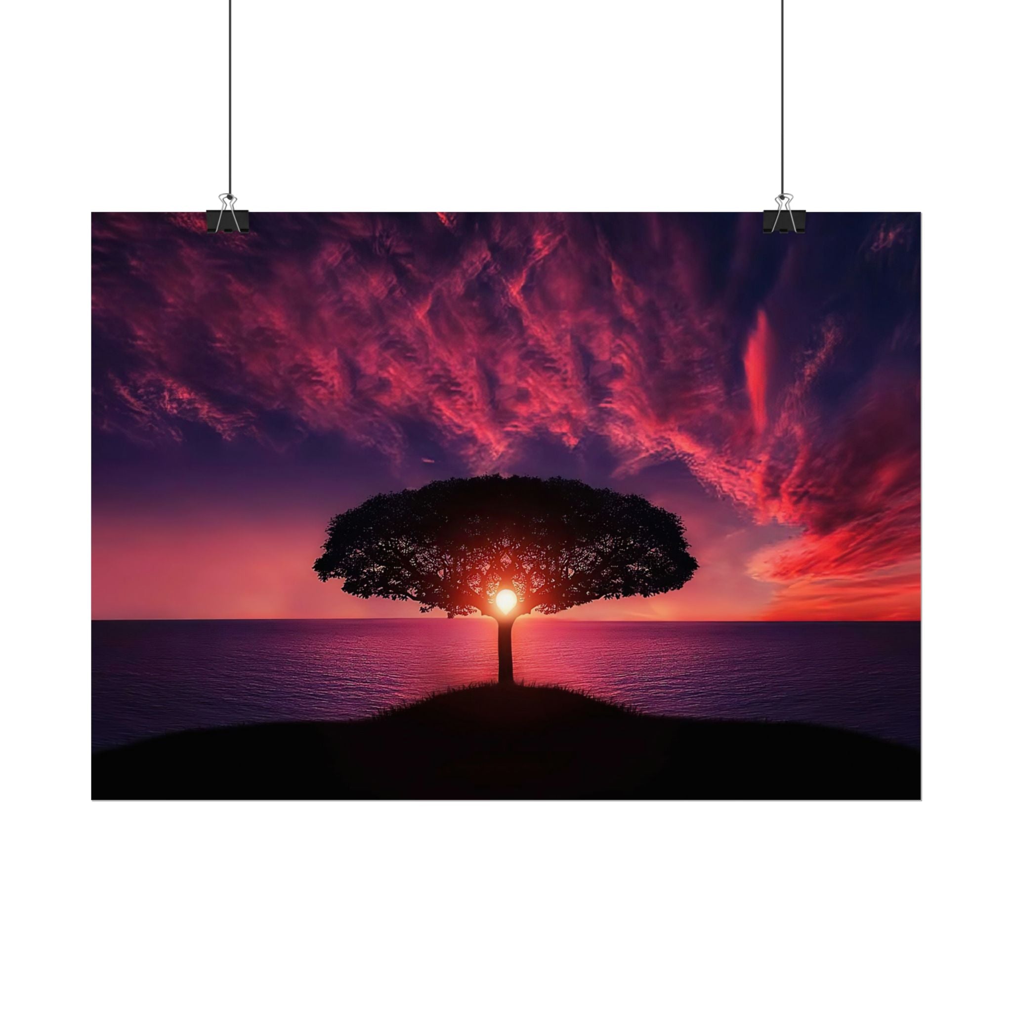 Panoramic Sunset Poster Print, Tree Wall Art, Scenery Decor, Exra Large Wall Art, Canvas Art Print, Landscape, Nature Wall Decor