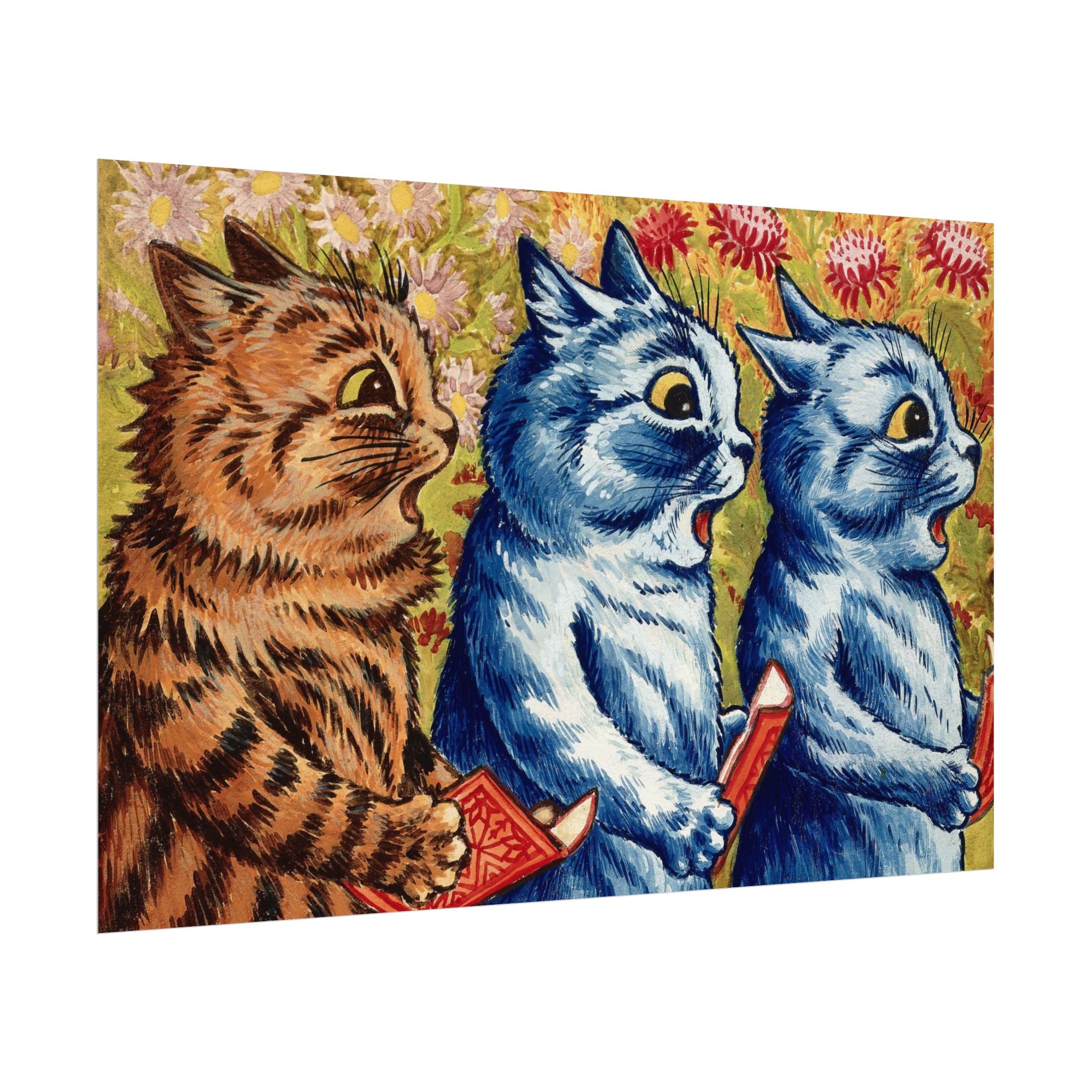 louis-wain-cat-poster-print-gouache-art-three-cats-singing-wall-decor-cat-print-home-office-decoration-unique-cat-louis-wain-
