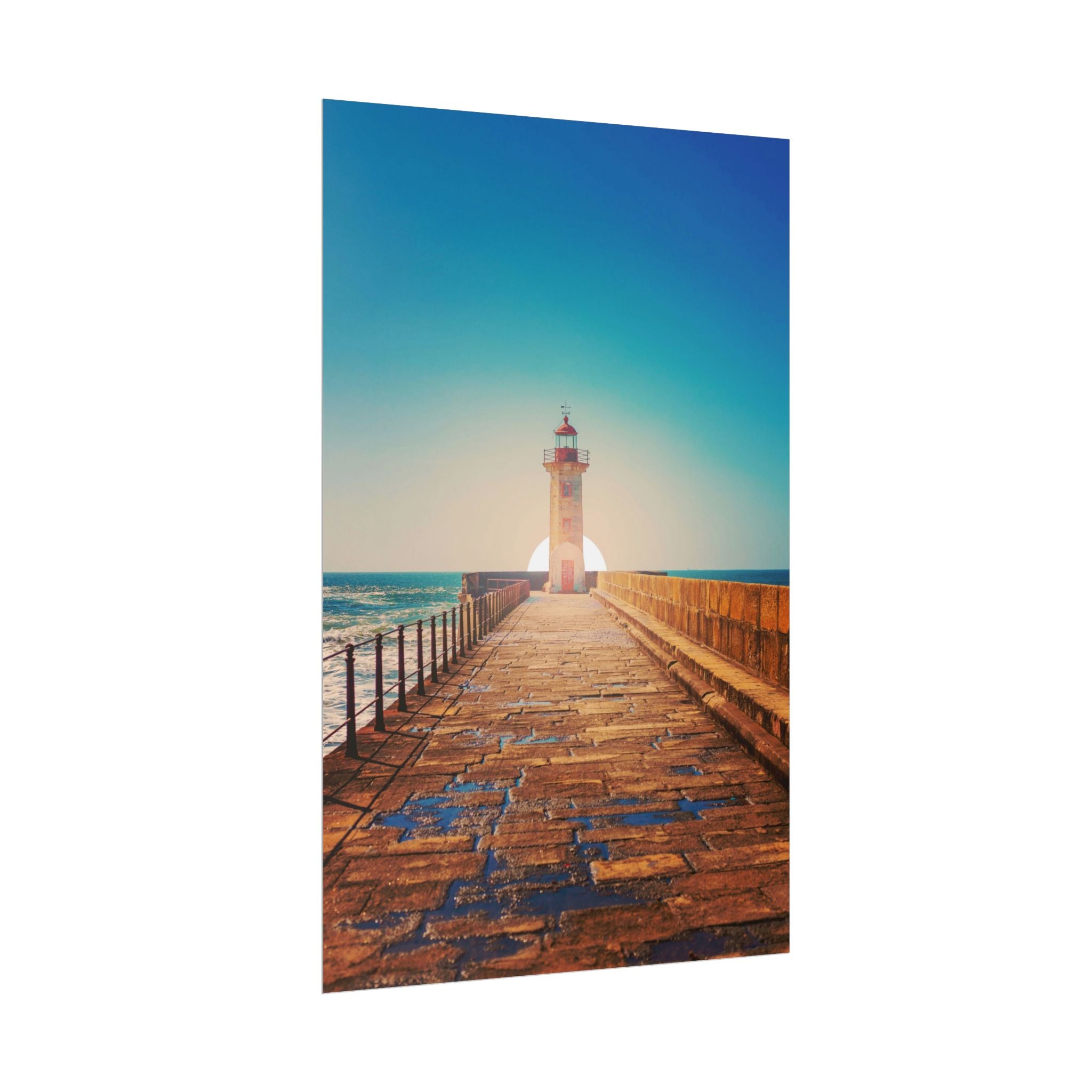 lighthouse-on-rock-poster-print-coastal-wall-art-nautical-decor-beach-house-decoration-seaside-wall-sunset-wall-decor