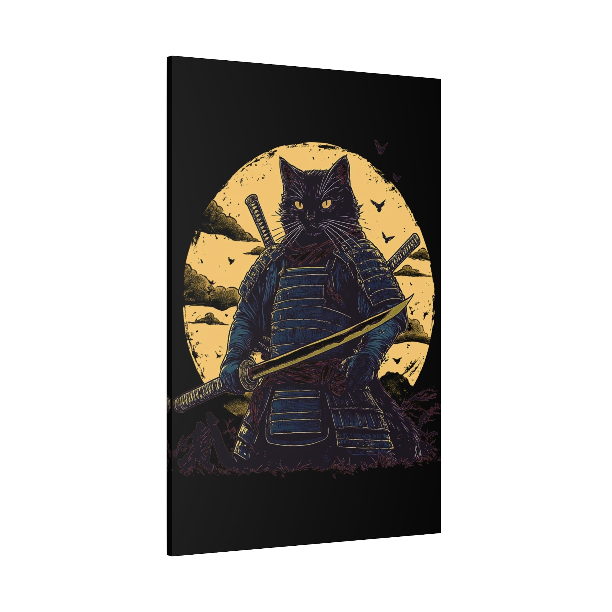 canvas-wall-art-samurai-cat-japanese-style-sunset-retro-wall-decor-stretched-matte-canvas-wall-hanging-home-decor-retro-wall-
