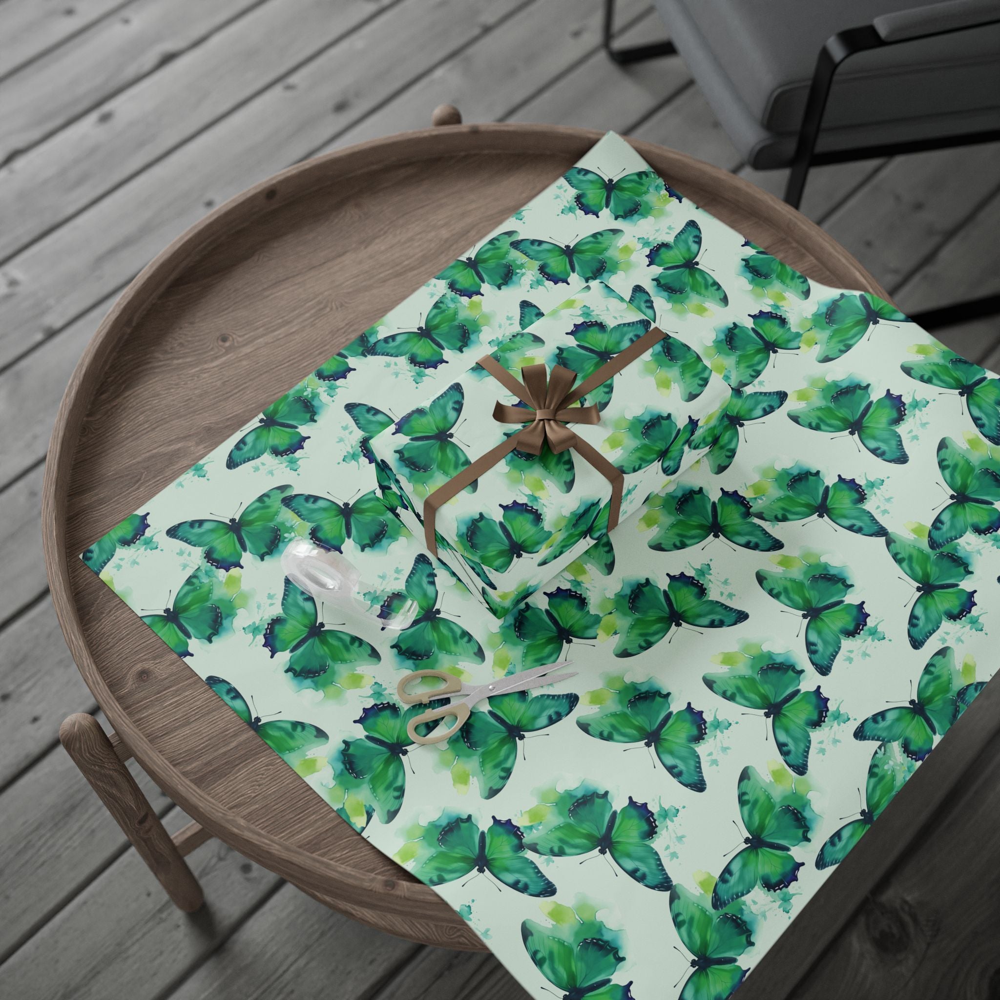 dark-green-butterfly-watercolor-wrapping-papers-elegant-roll-for-gifts-craft-supplies-birthday-gift-wrap-holiday-packaging-sc
