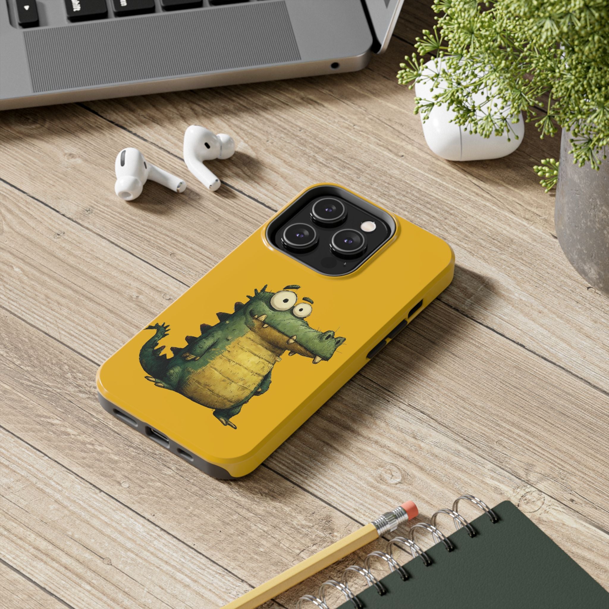 Quirky Funny Alligator iPhone Tough Case - Kawaii Animal Phone Cover - Crocodile Protective Phone Cover - Yellow iPhone Case