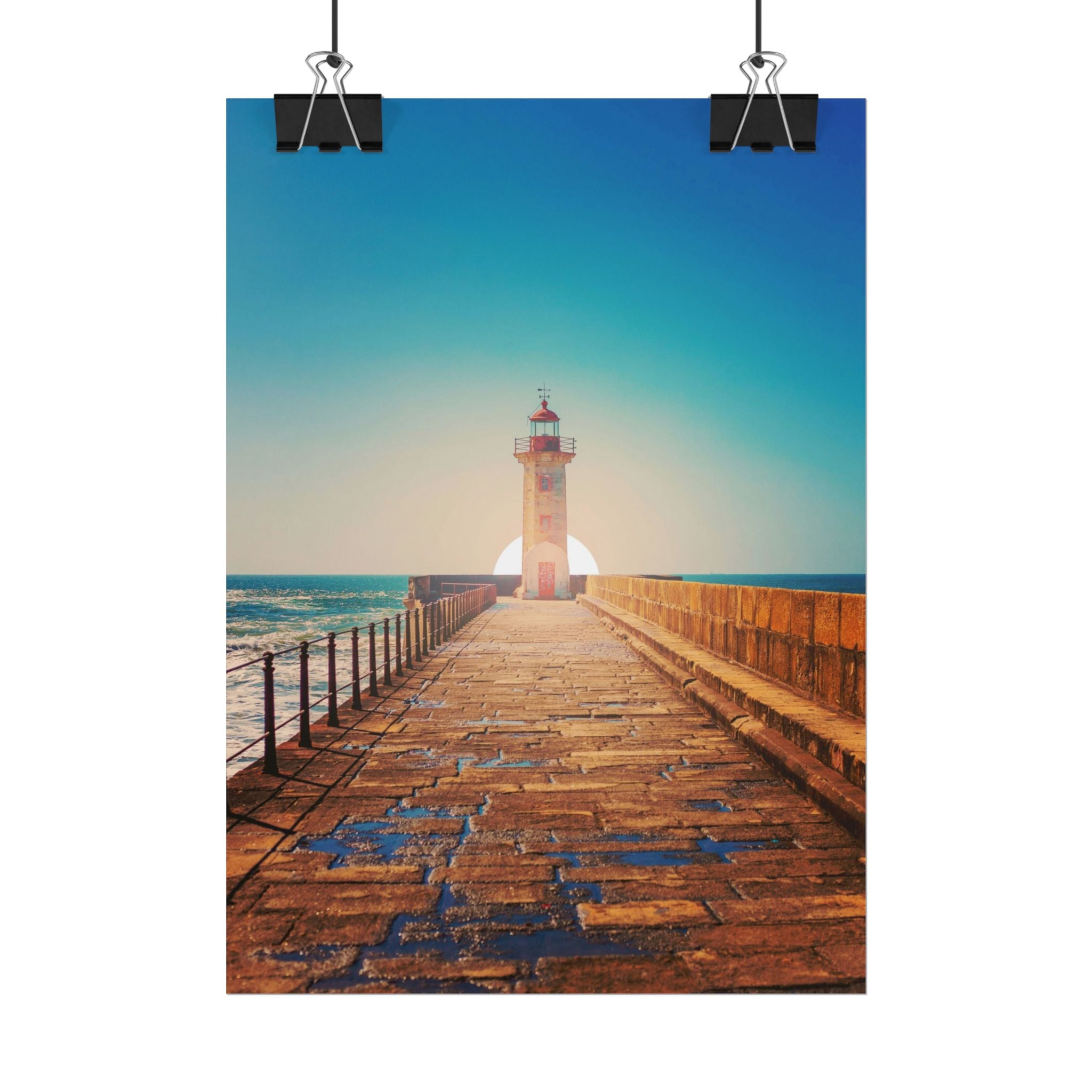 lighthouse-on-rock-poster-print-coastal-wall-art-nautical-decor-beach-house-decoration-seaside-wall-sunset-wall-decor