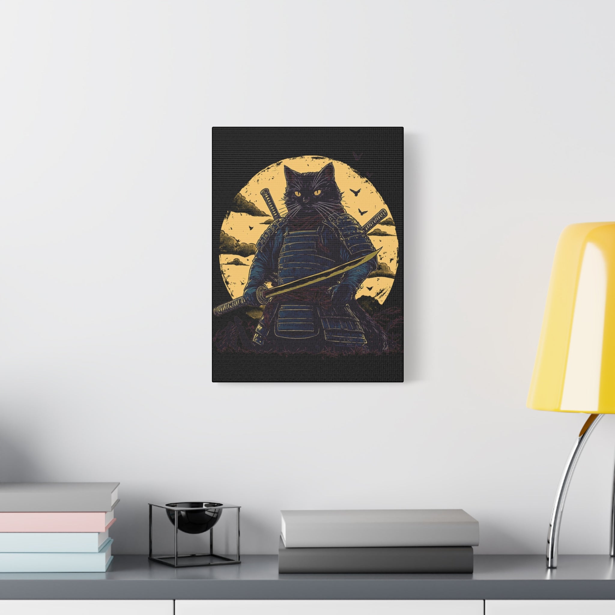 canvas-wall-art-samurai-cat-japanese-style-sunset-retro-wall-decor-stretched-matte-canvas-wall-hanging-home-decor-retro-wall-