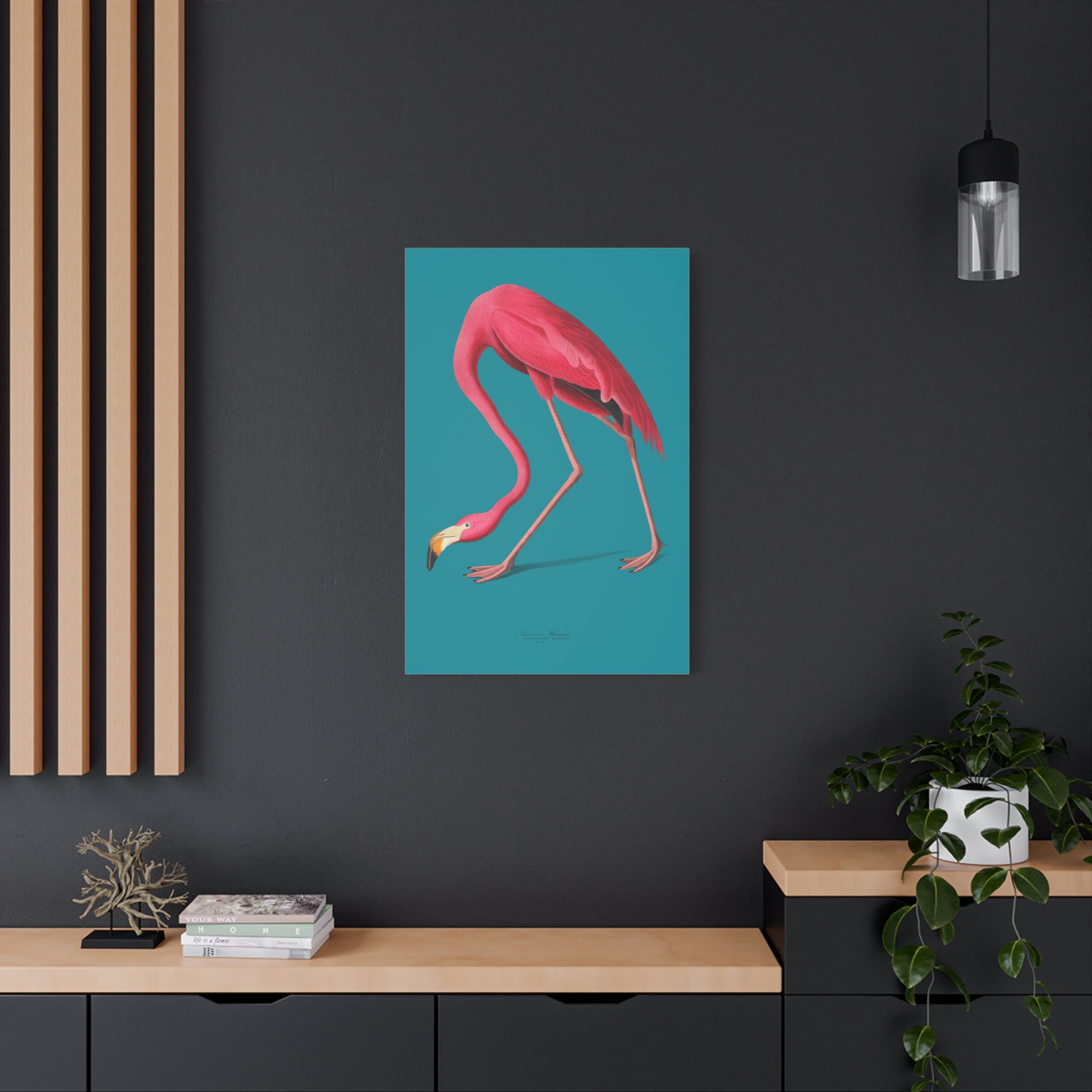 canvas-print-pink-flamingo-wall-art-vintage-home-decor-living-room-decor-stretched-canvas-art-pink-wall-art-flamingo-illustra