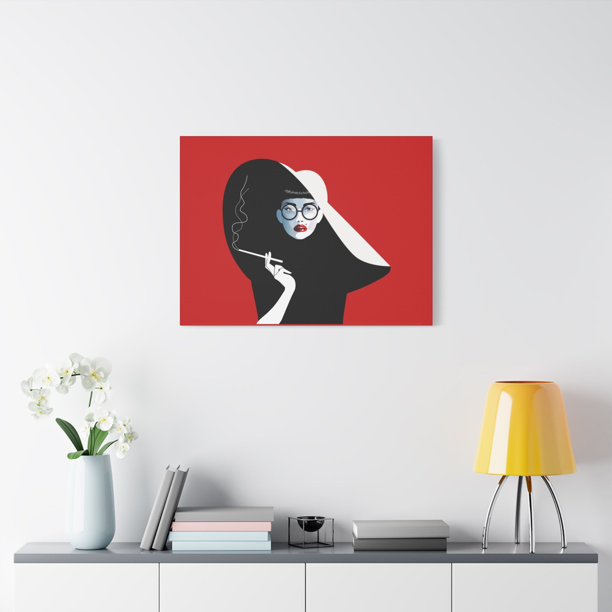 canvas-print-woman-smoking-cigarettes-wall-decor-woman-with-a-hat-style-stretched-matte-canvas-home-decor-living-room