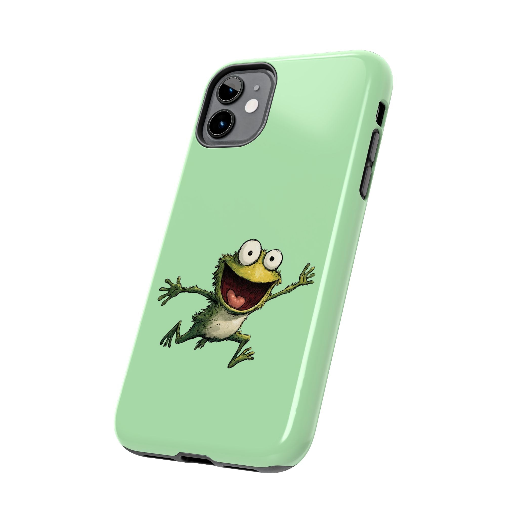 Quirky Funny Frog iPhone Tough Case - Kawaii Animal Phone Cover - Frog Protective Phone Cover - Green iPhone Case