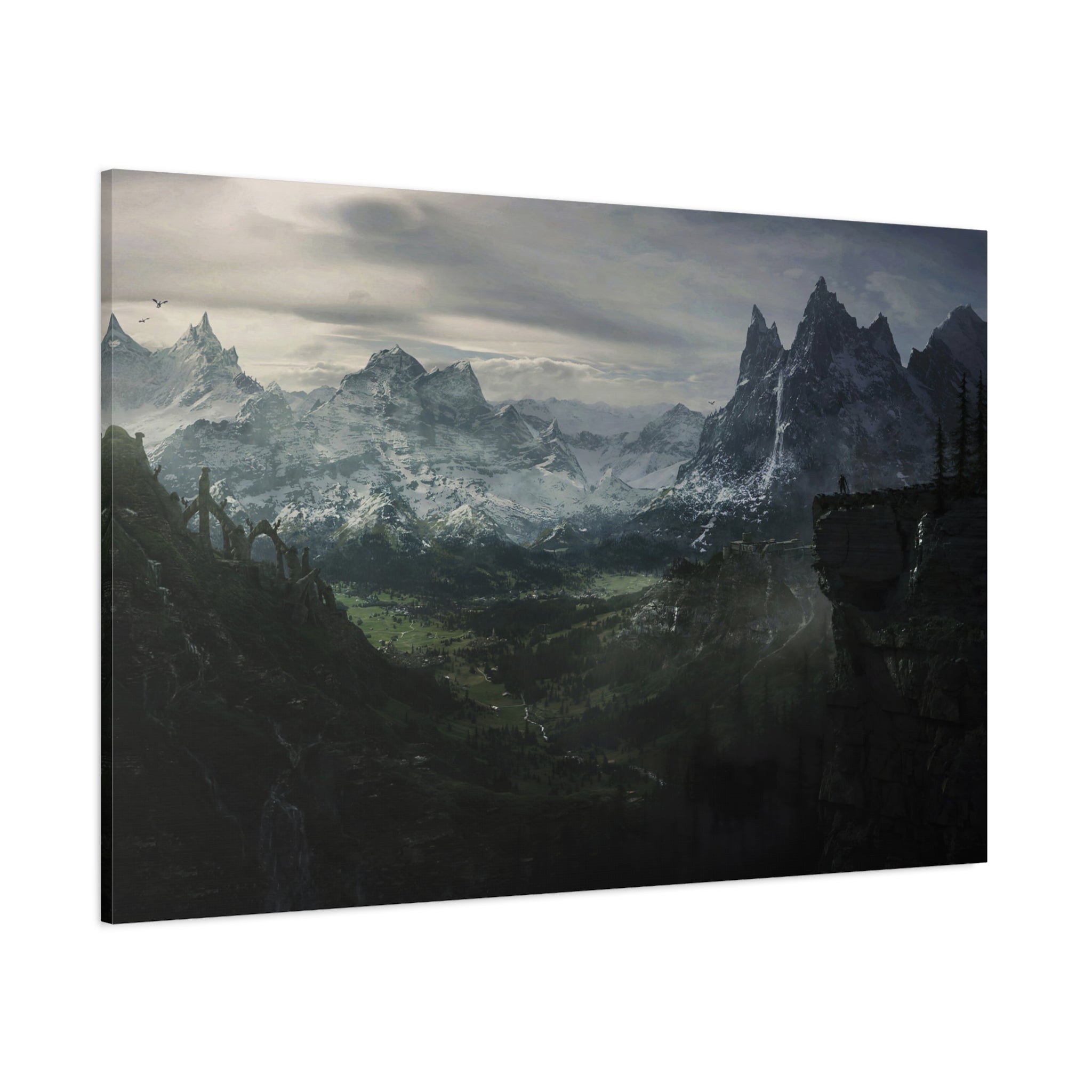 The Elder Scrolls Skyrim Canvas Wall Art - Dark Landscape Dragon Game Canvas Print Room Decor, Gaming Wall Art, Skyrim Gift