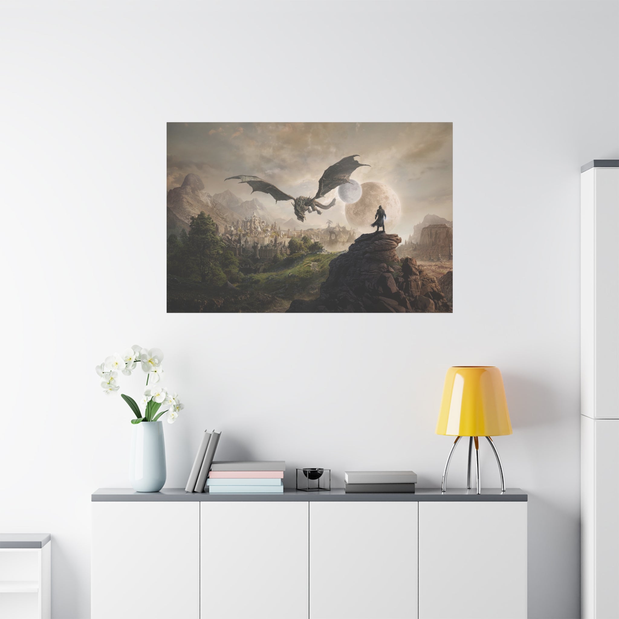 The Elder Scrolls Skyrim Canvas Wall Art - Dragon Moon Game Canvas Print Room Decor, Gaming Wall Art, Skyrim Gift