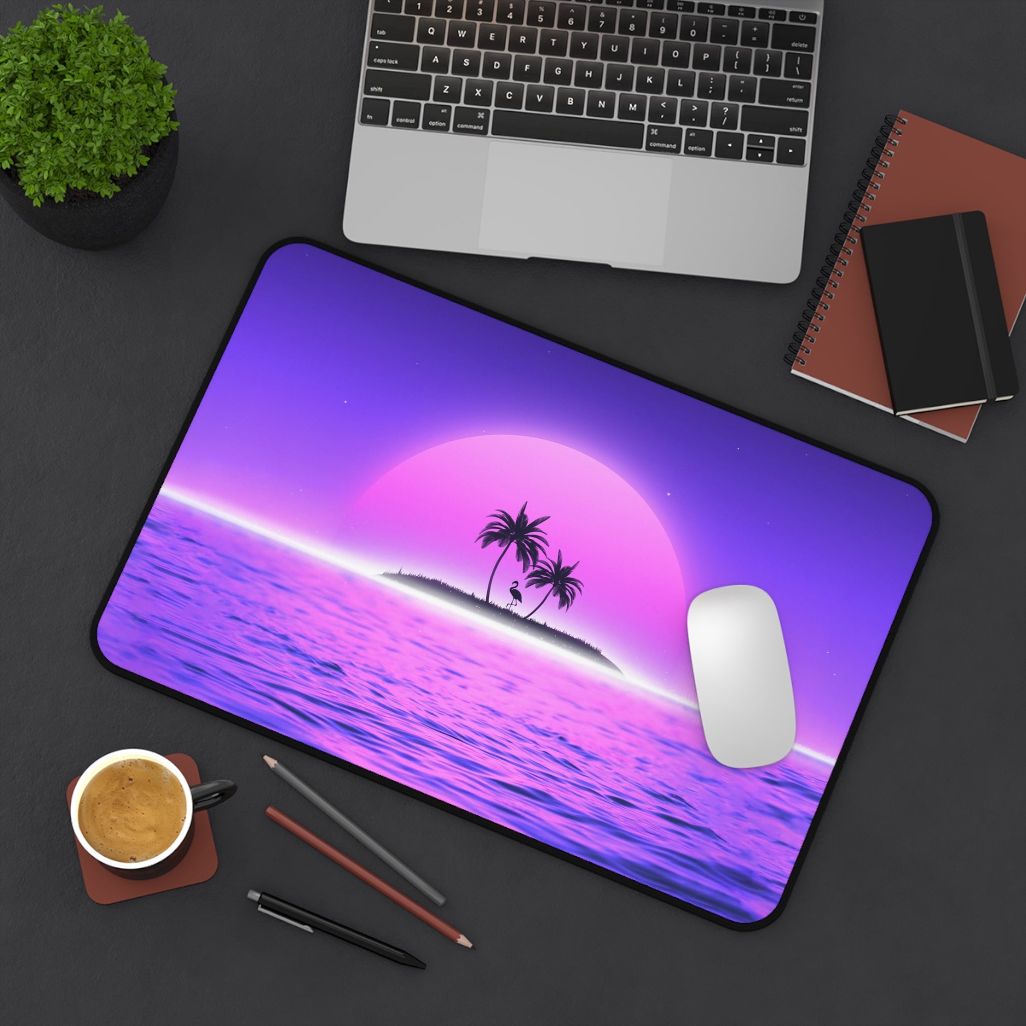 vibrant-vaporwave-mouse-pad-summer-palm-tree-retrowave-delorean-desk-mat-neon-synthwave-desk-pad-vaporwave-sun-and-mountains-