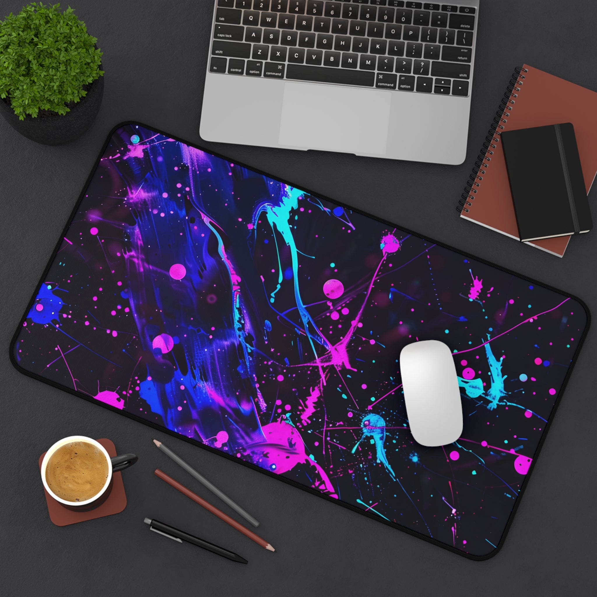 neon-abstract-paint-splatter-desk-mat-navy-pink-large-gaming-mouse-pad-colorful-work-from-home-desk-accessory-desk-blotter