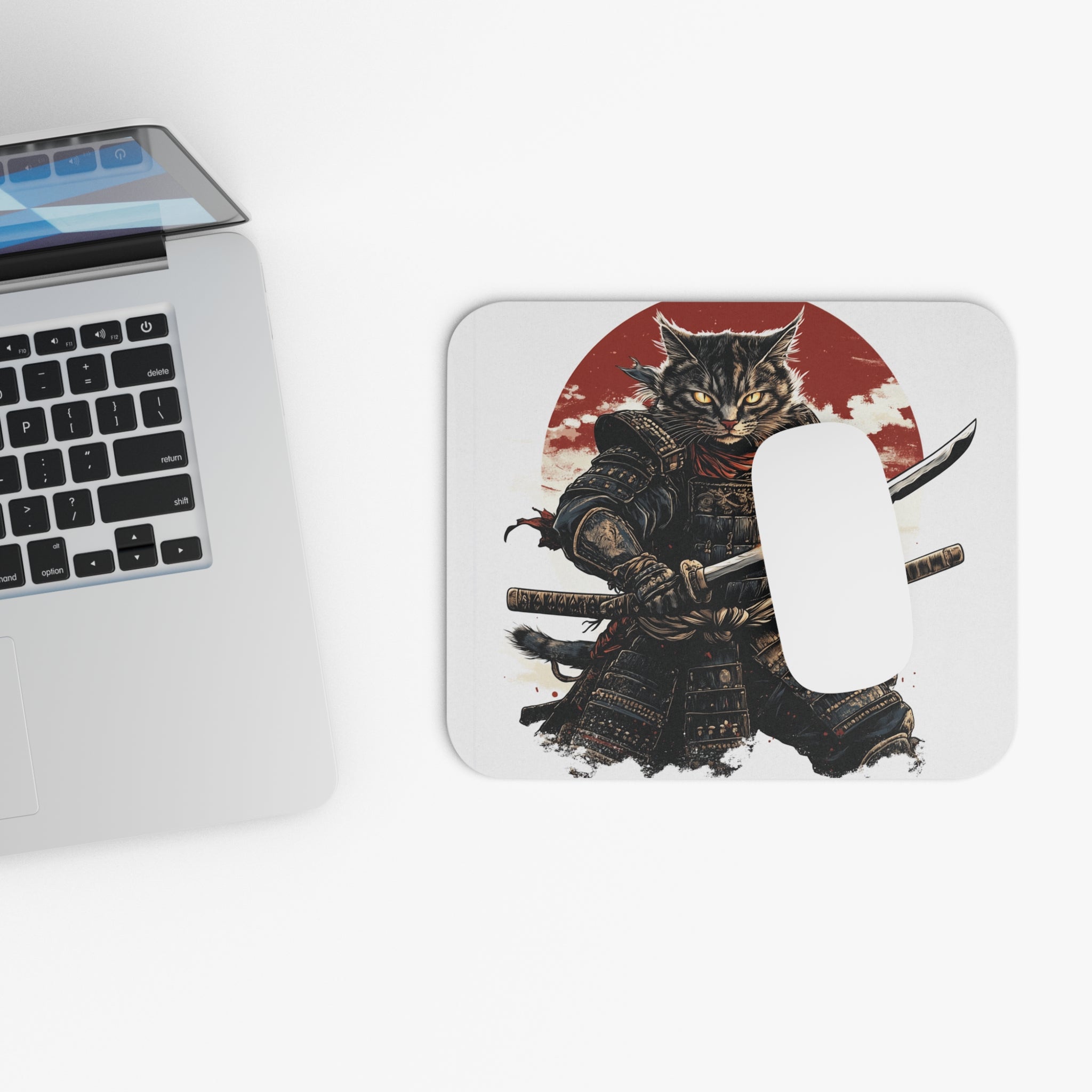 retro-vintage-ninja-cat-mouse-pad-japanese-samurai-cat-with-katana-design-ninja-warrior-white-small-mouse-pad-japandi-art