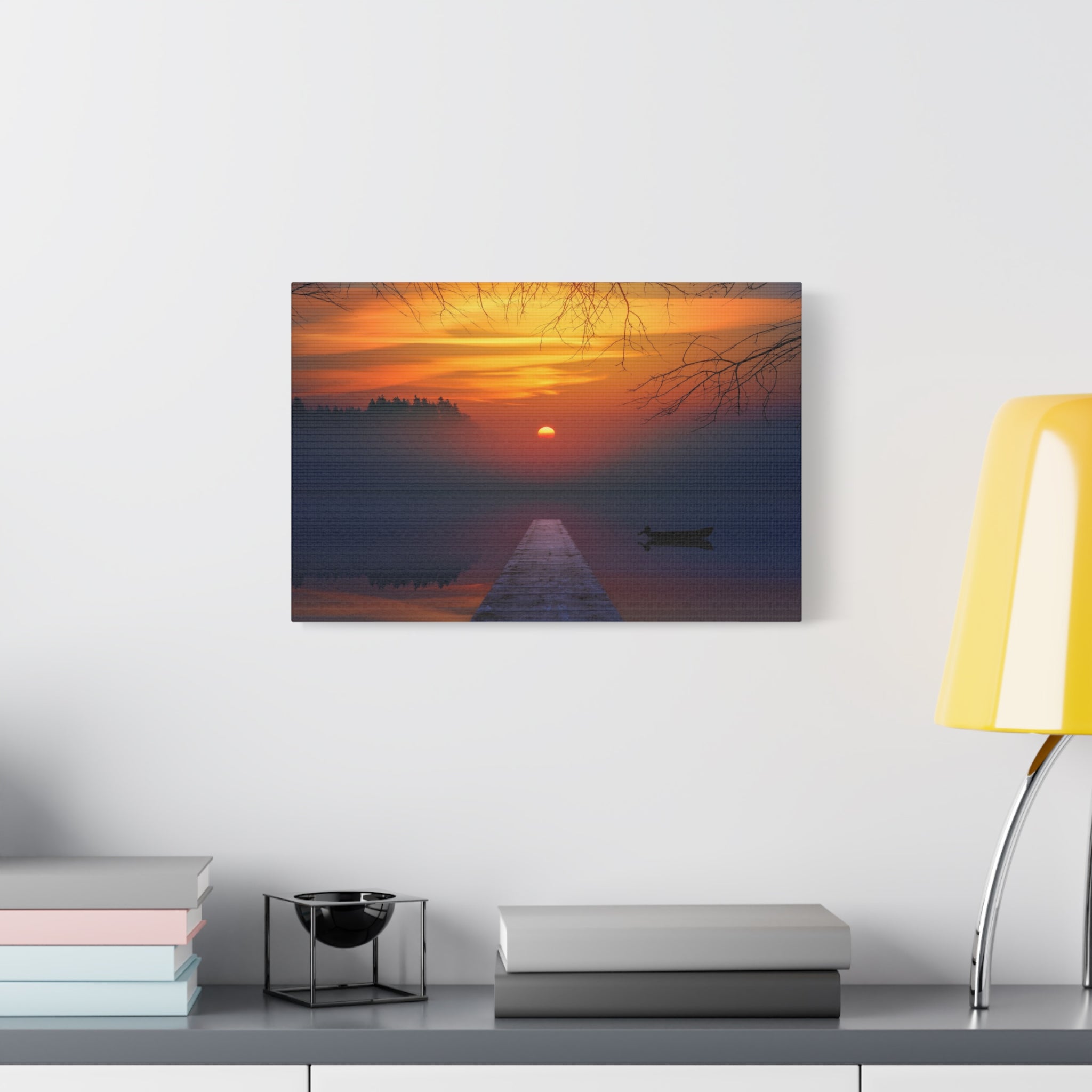 canvas-print-sunset-lake-nature-dock-wall-art-stretched-matte-canvas-home-decor-gift-for-nature-lovers-scenic-canvas-art