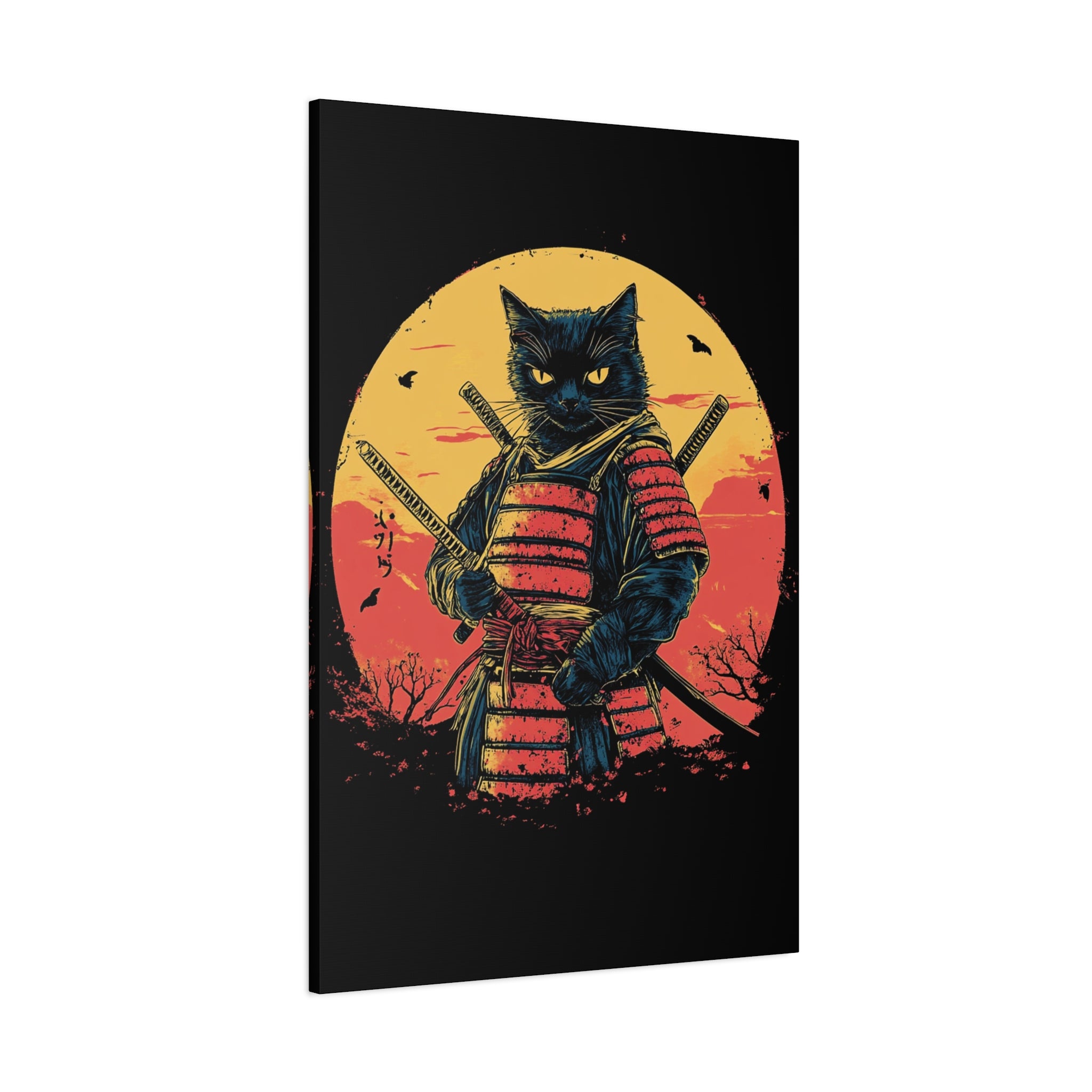 canvas-wall-art-samurai-cat-japanese-style-sunset-retro-wall-decor-stretched-matte-canvas-wall-hanging-home-decor-retro-wall-