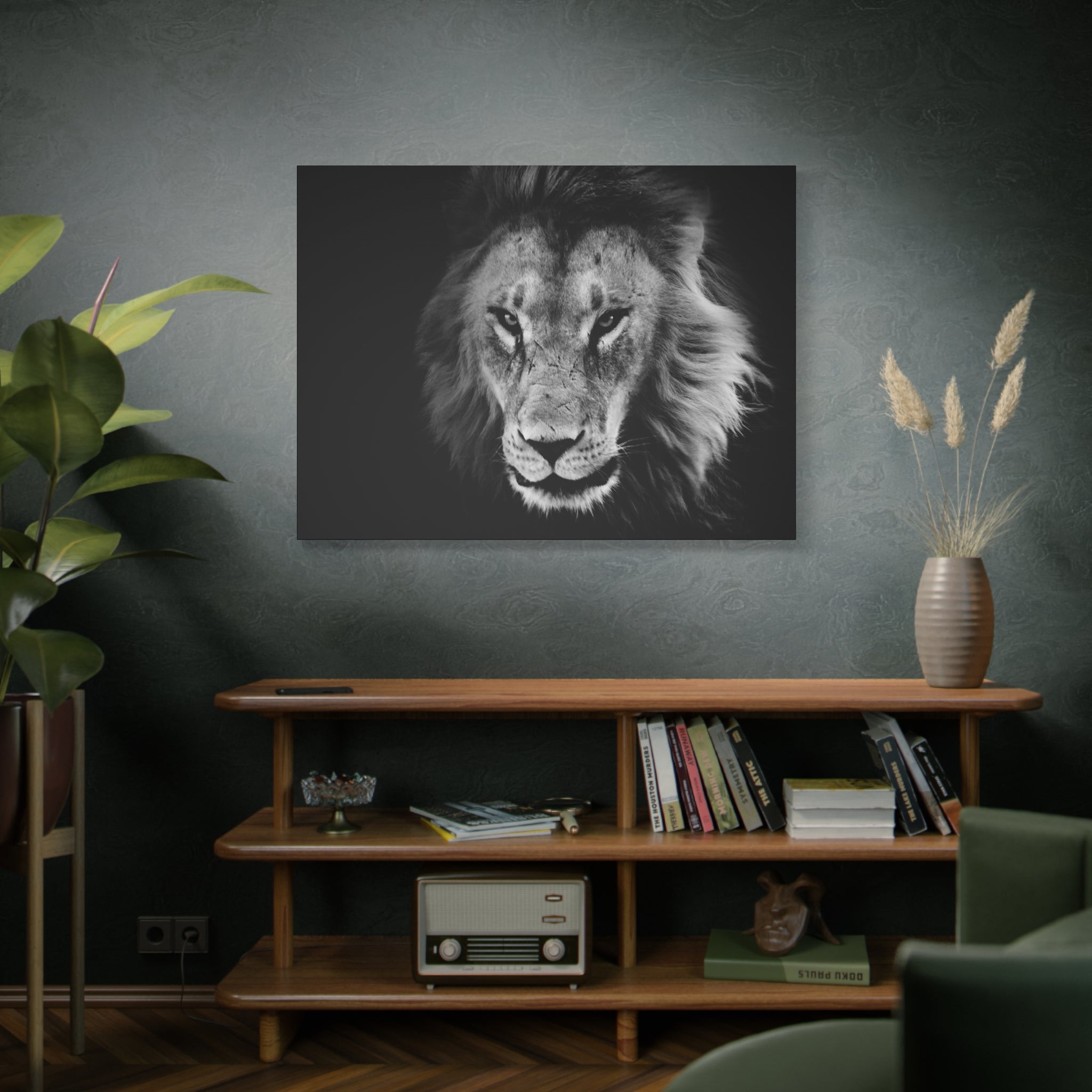 Lion Canvas Wall Art, Black and White Living Room Decor, Matte Stretched, Lion Poster, Jungle Animal Art Print, Wildlife Safari