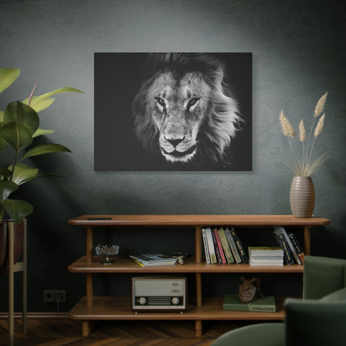 Lion Canvas Wall Art, Black and White Living Room Decor, Matte Stretched, Lion Poster, Jungle Animal Art Print, Wildlife Safari