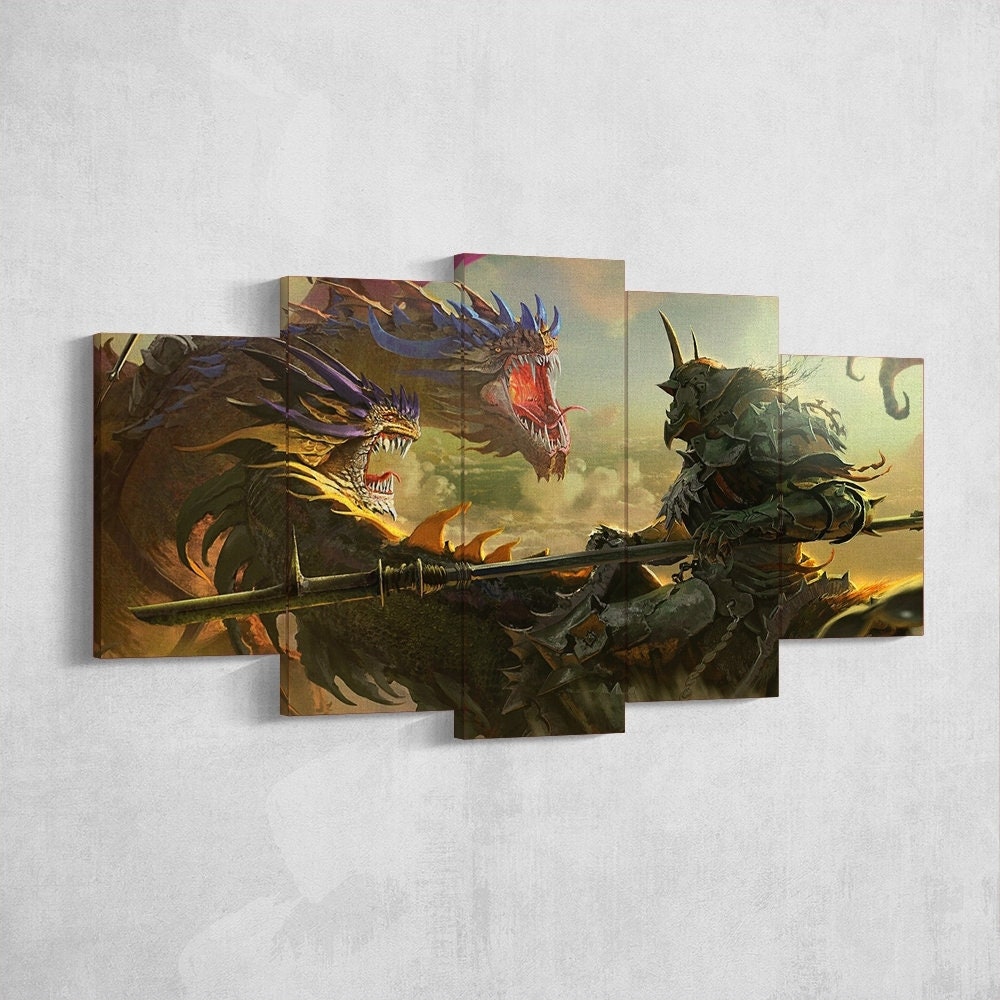 dragon-fire-fantasy-dragon-age-5-piece-canvas-wall-art-dragon-canvas-art-extra-large-wall-art-dragon-poster-5-piece-5-panel-4