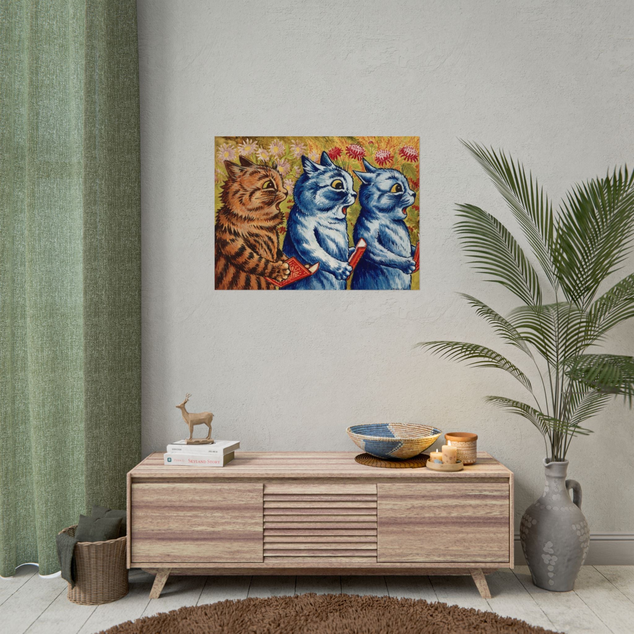 louis-wain-cat-poster-print-gouache-art-three-cats-singing-wall-decor-cat-print-home-office-decoration-unique-cat-louis-wain-