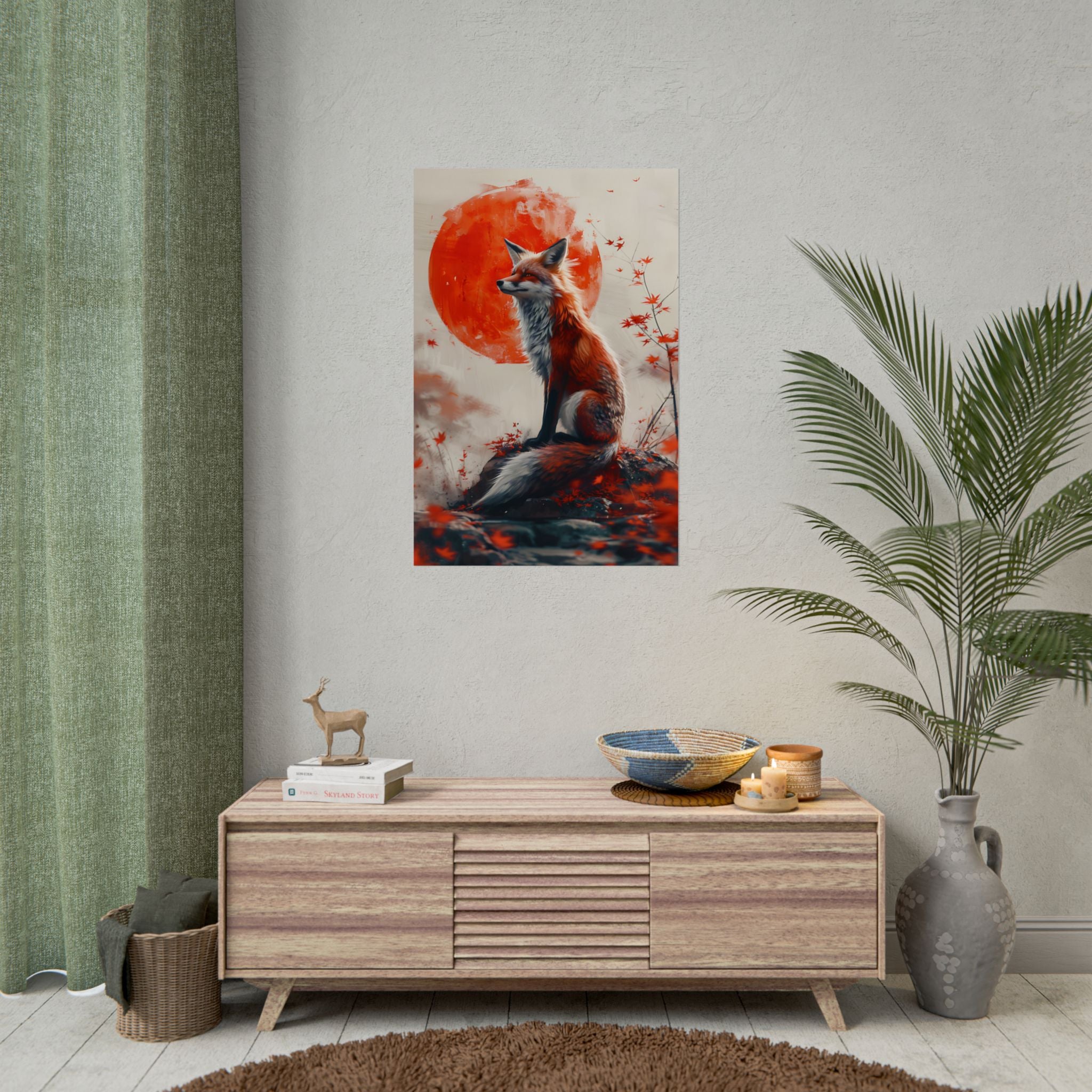 red-fox-poster-print-fantasy-decor-wildlife-wall-art-red-sun-home-decor-animal-lover-gift-nature-print-fantasy-art-decor