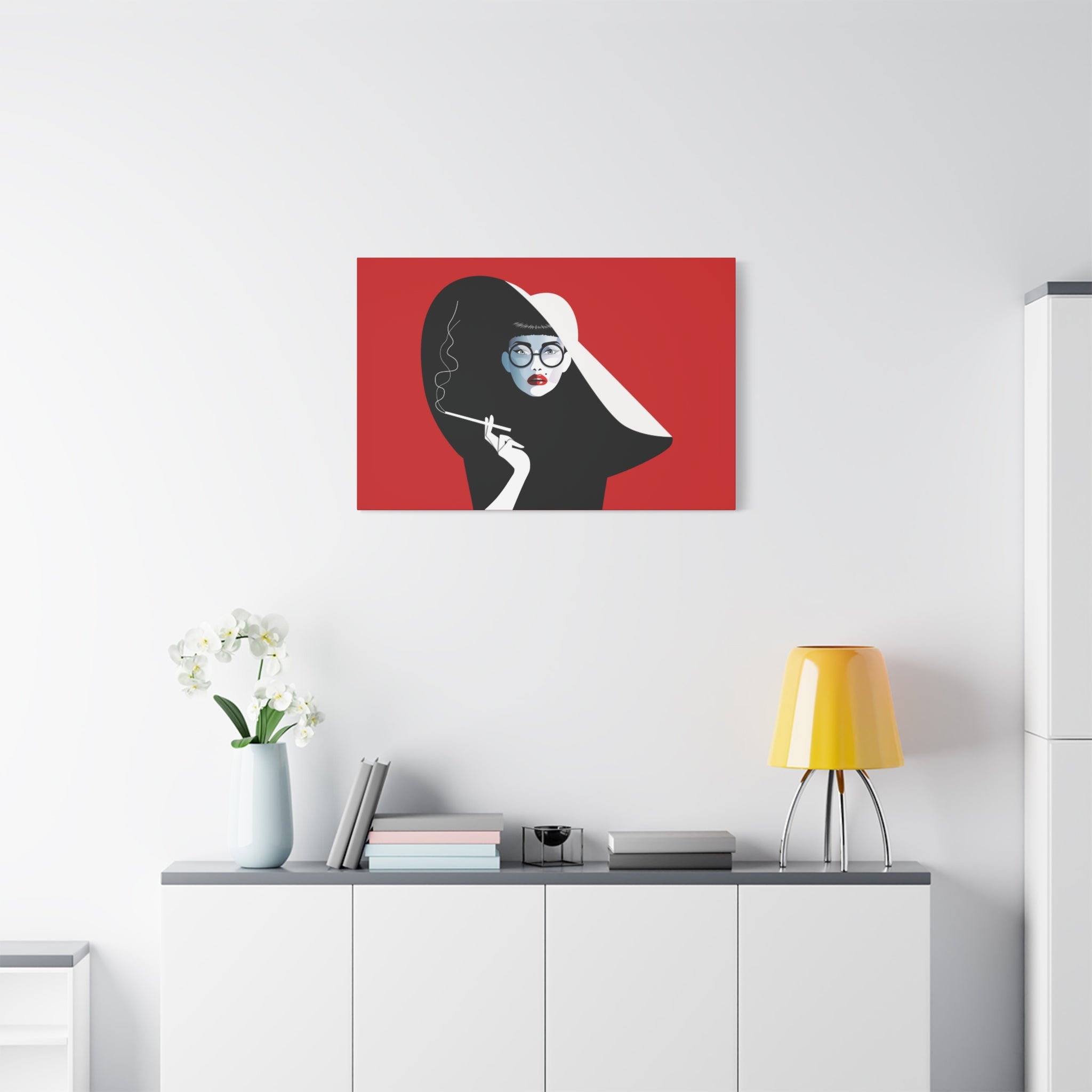 canvas-print-woman-smoking-cigarettes-wall-decor-woman-with-a-hat-style-stretched-matte-canvas-home-decor-living-room