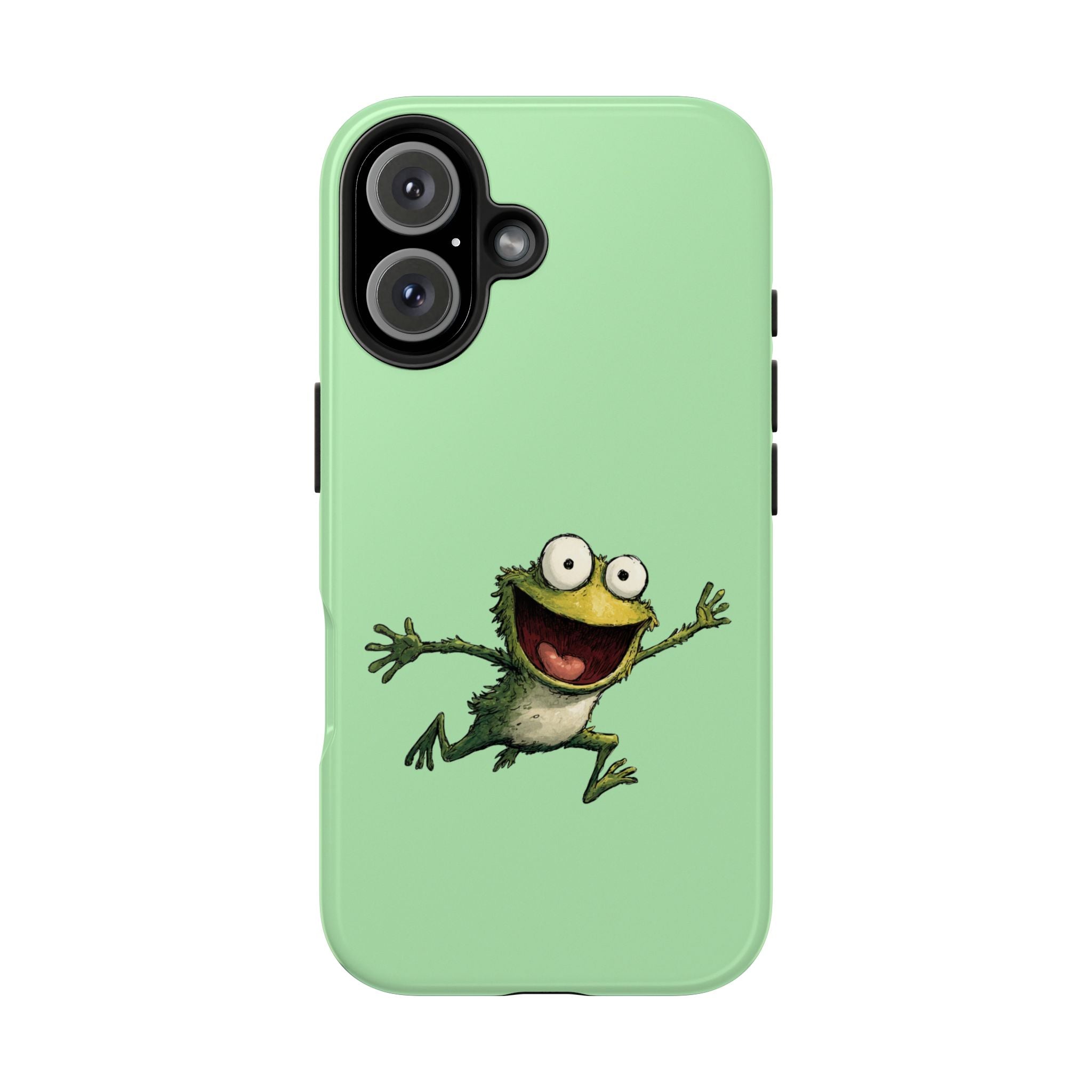 Quirky Funny Frog iPhone Tough Case - Kawaii Animal Phone Cover - Frog Protective Phone Cover - Green iPhone Case