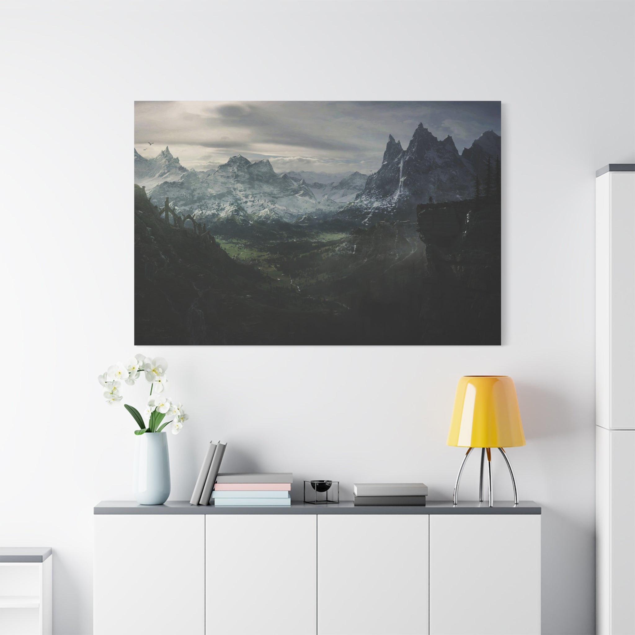 The Elder Scrolls Skyrim Canvas Wall Art - Dark Landscape Dragon Game Canvas Print Room Decor, Gaming Wall Art, Skyrim Gift