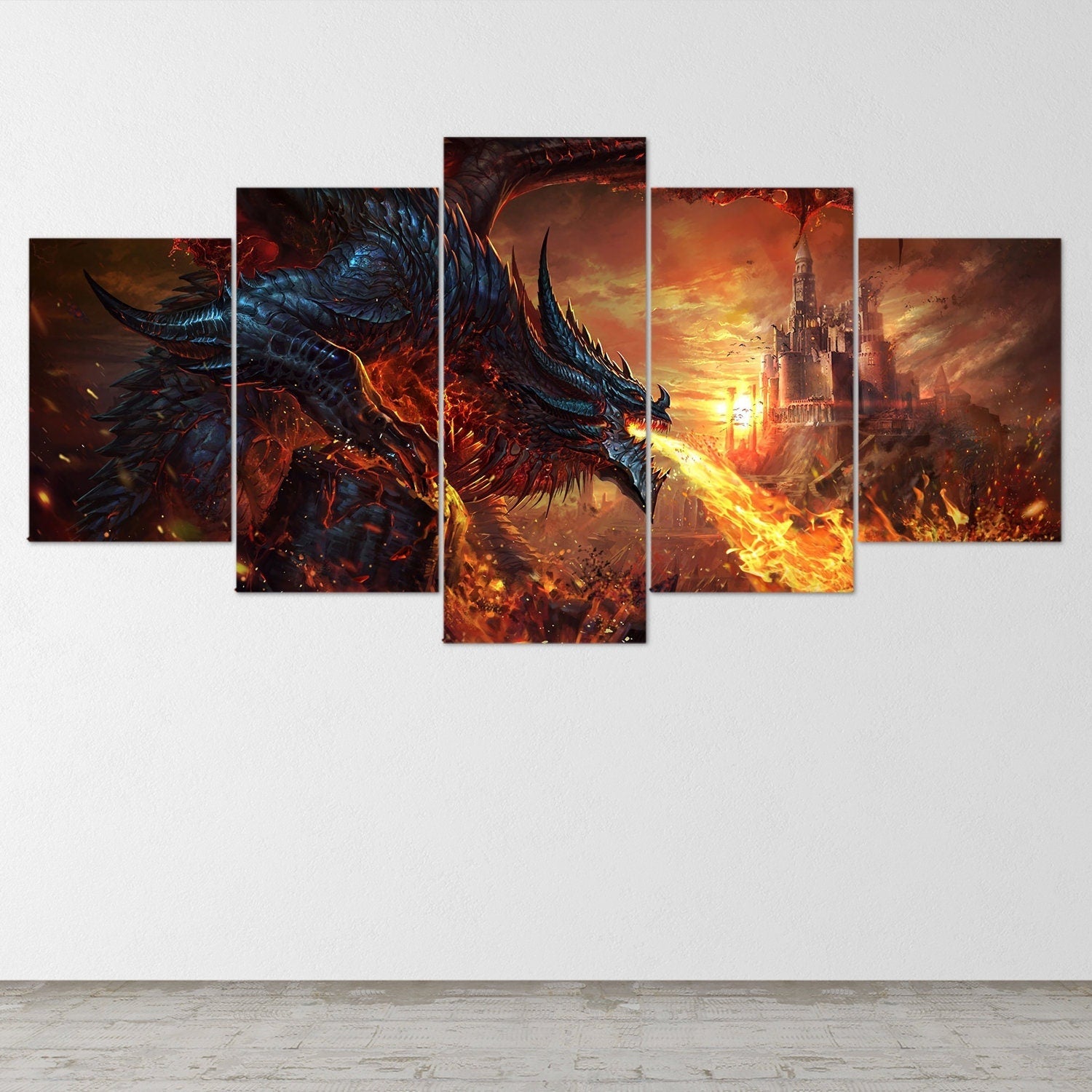 dragon-fire-fantasy-dragon-age-5-piece-canvas-wall-art-dragon-canvas-art-extra-large-wall-art-dragon-poster-5-piece-5-panel-1