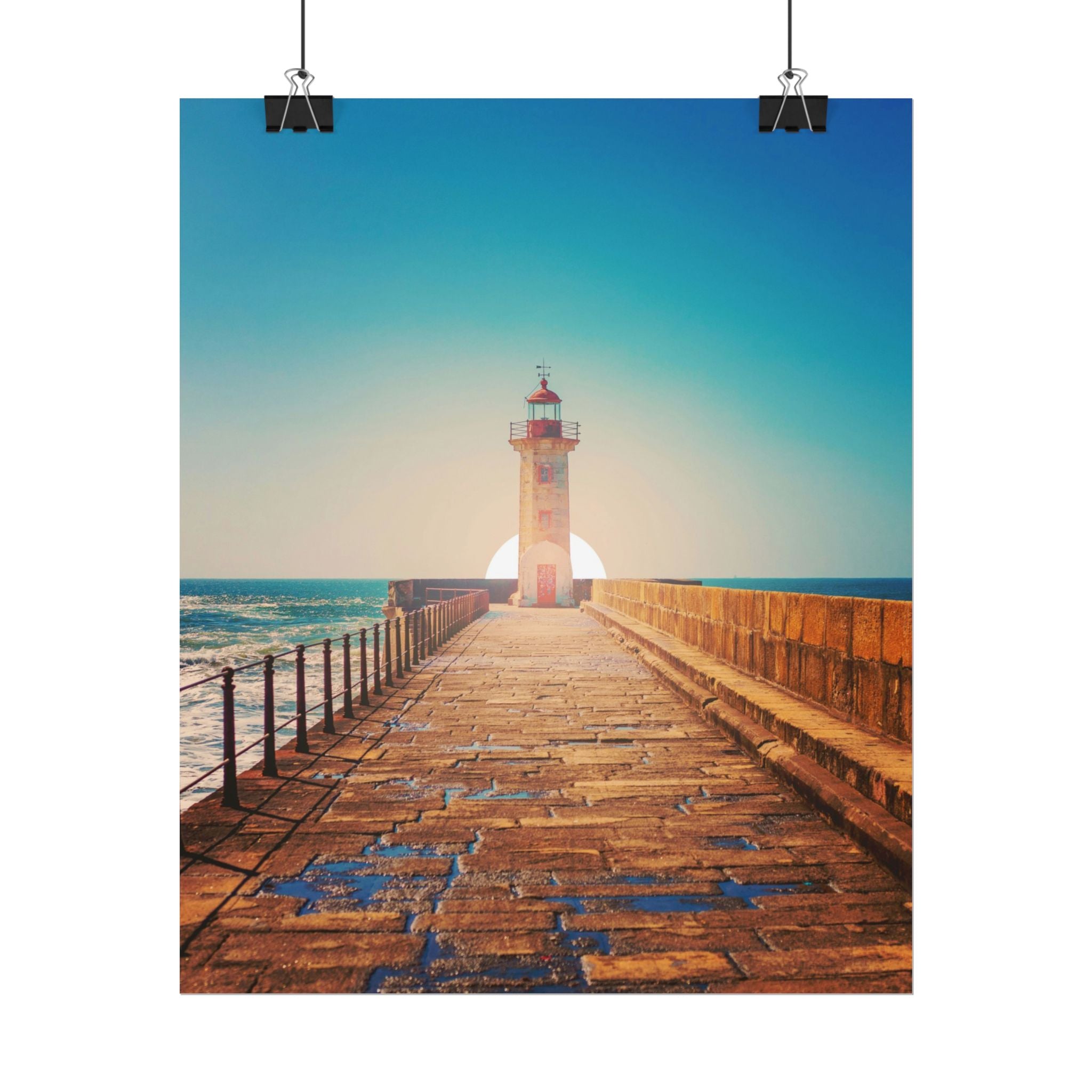 lighthouse-on-rock-poster-print-coastal-wall-art-nautical-decor-beach-house-decoration-seaside-wall-sunset-wall-decor