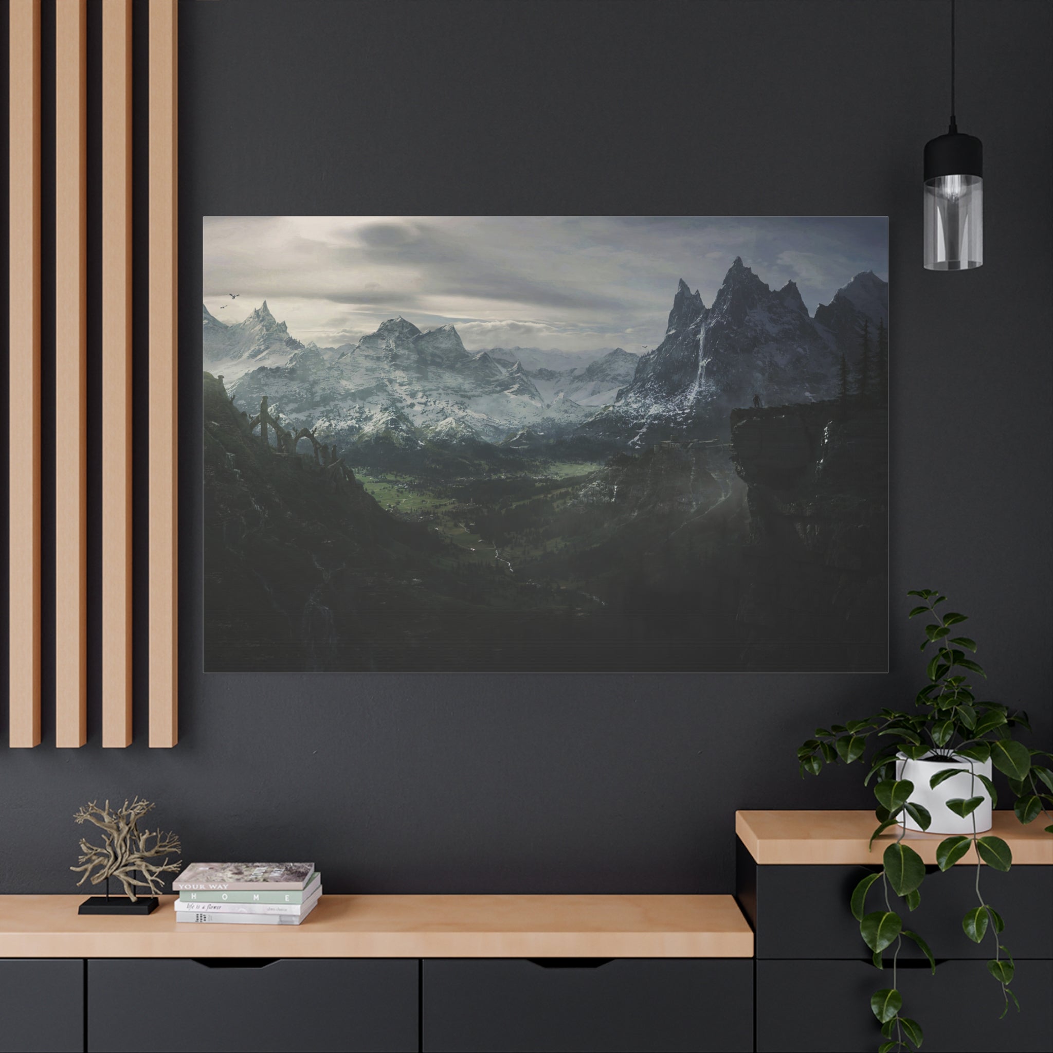 The Elder Scrolls Skyrim Canvas Wall Art - Dark Landscape Dragon Game Canvas Print Room Decor, Gaming Wall Art, Skyrim Gift