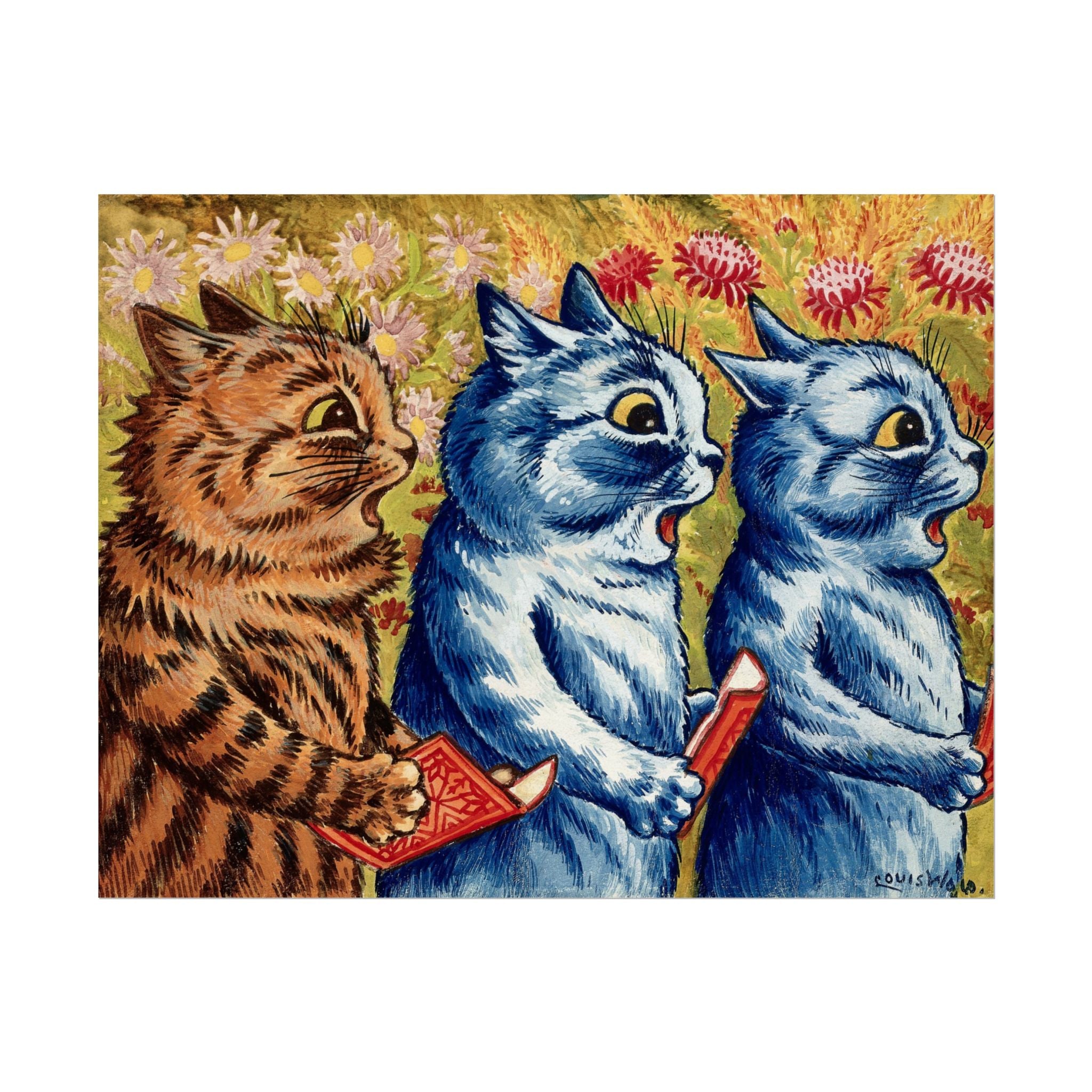 louis-wain-cat-poster-print-gouache-art-three-cats-singing-wall-decor-cat-print-home-office-decoration-unique-cat-louis-wain-