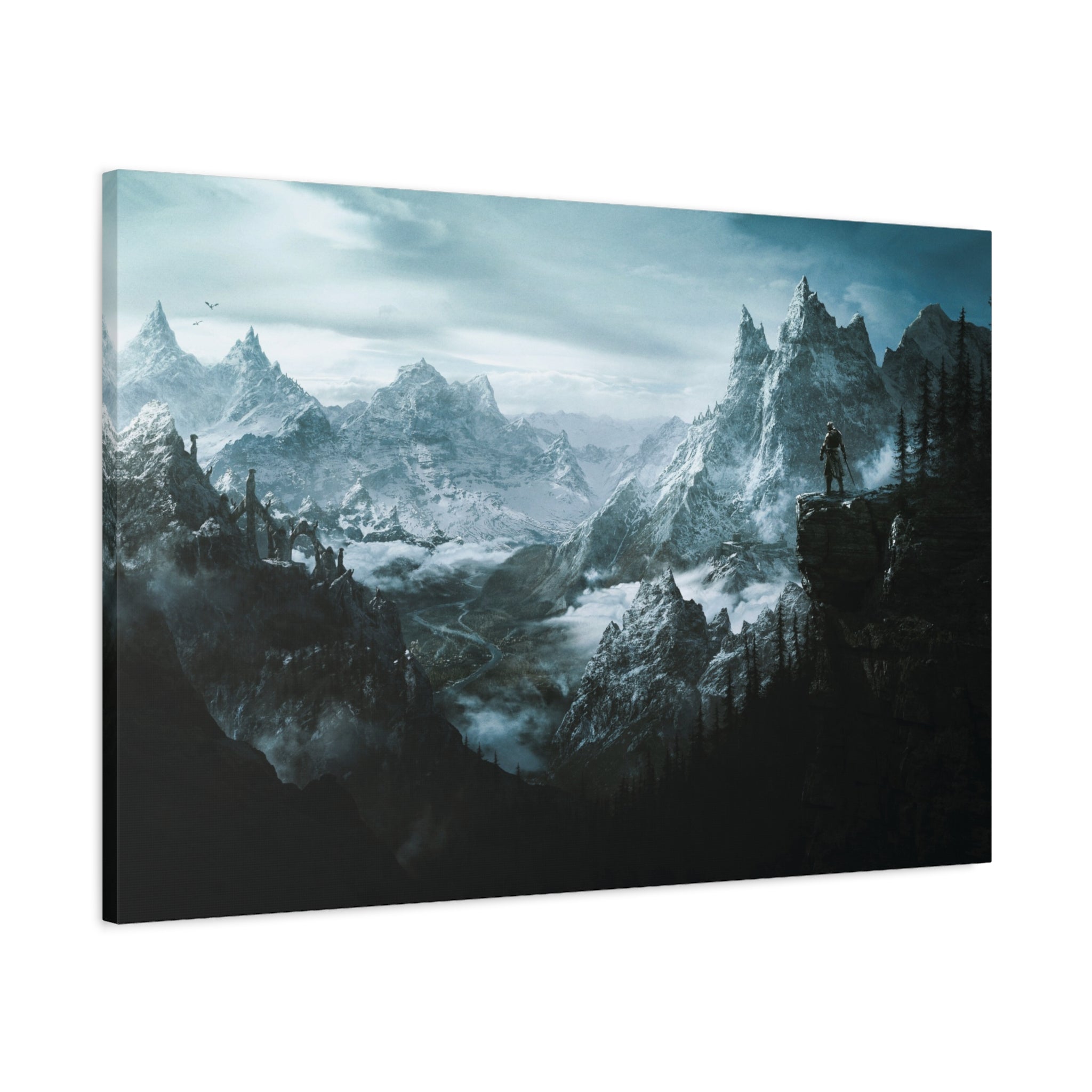 The Elder Scrolls Skyrim Canvas Wall Art - Dragon Game Canvas Print, Room Decor, Gaming Wall Art, Skyrim Landscape Gift