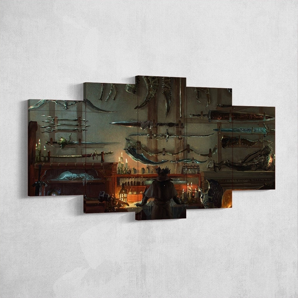bloodborne-hunter-5-piece-canvas-wall-art-bloodborne-wall-art-bloodborne-hunter-poster-bloodborne-canvas-bloodborne-5-panel-g