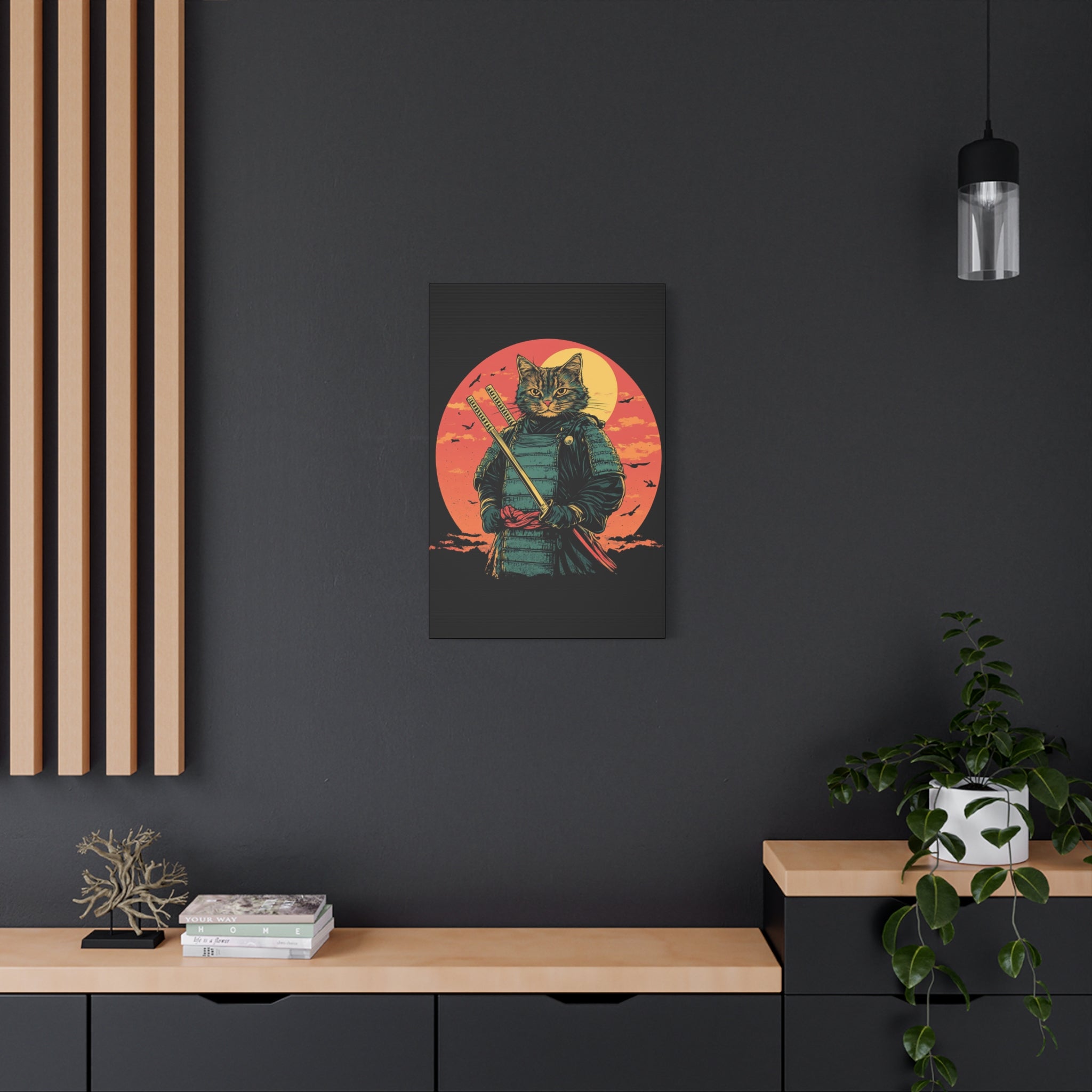 canvas-wall-art-samurai-cat-japanese-style-sunset-retro-wall-decor-stretched-matte-canvas-wall-hanging-home-decor-retro-wall-