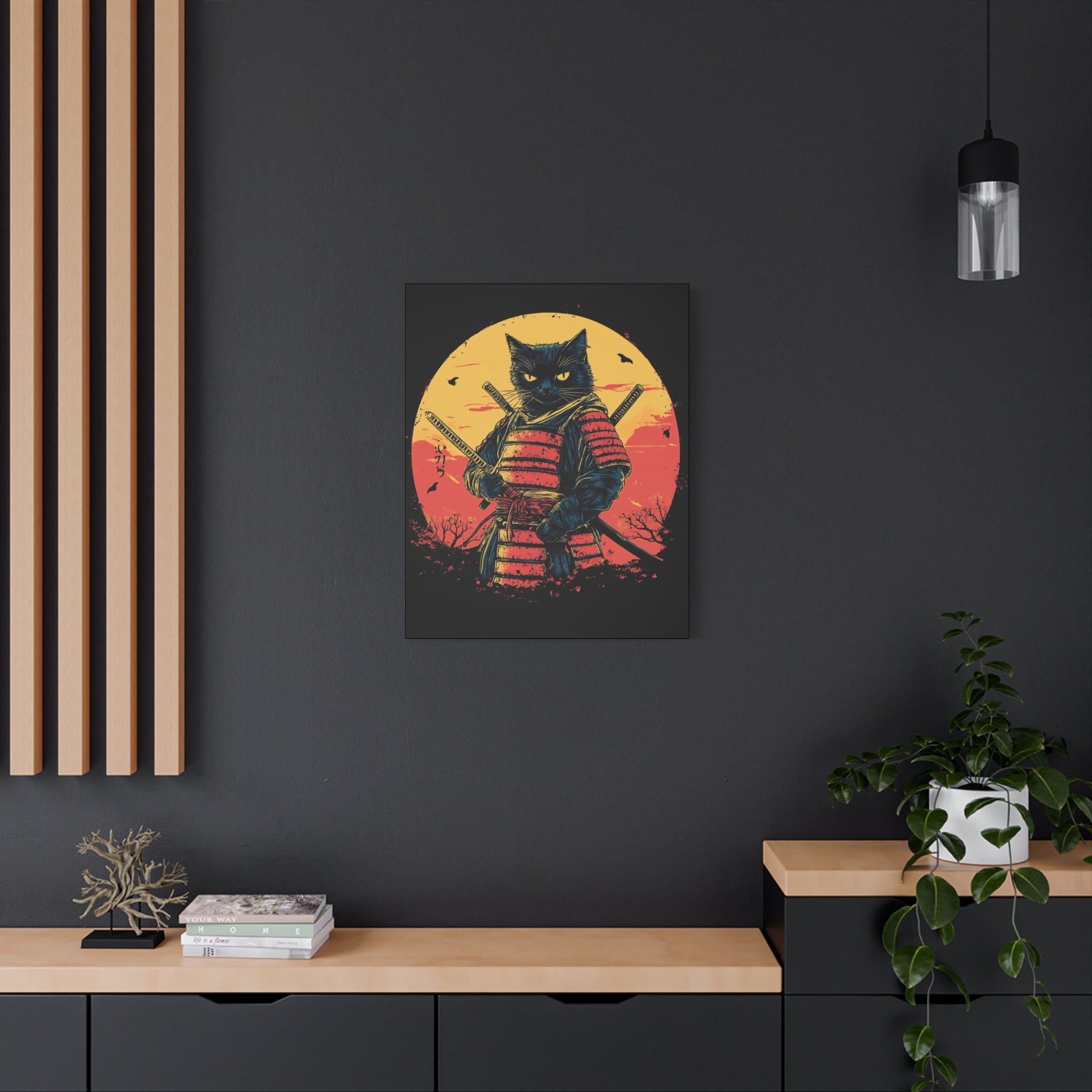 canvas-wall-art-samurai-cat-japanese-style-sunset-retro-wall-decor-stretched-matte-canvas-wall-hanging-home-decor-retro-wall-