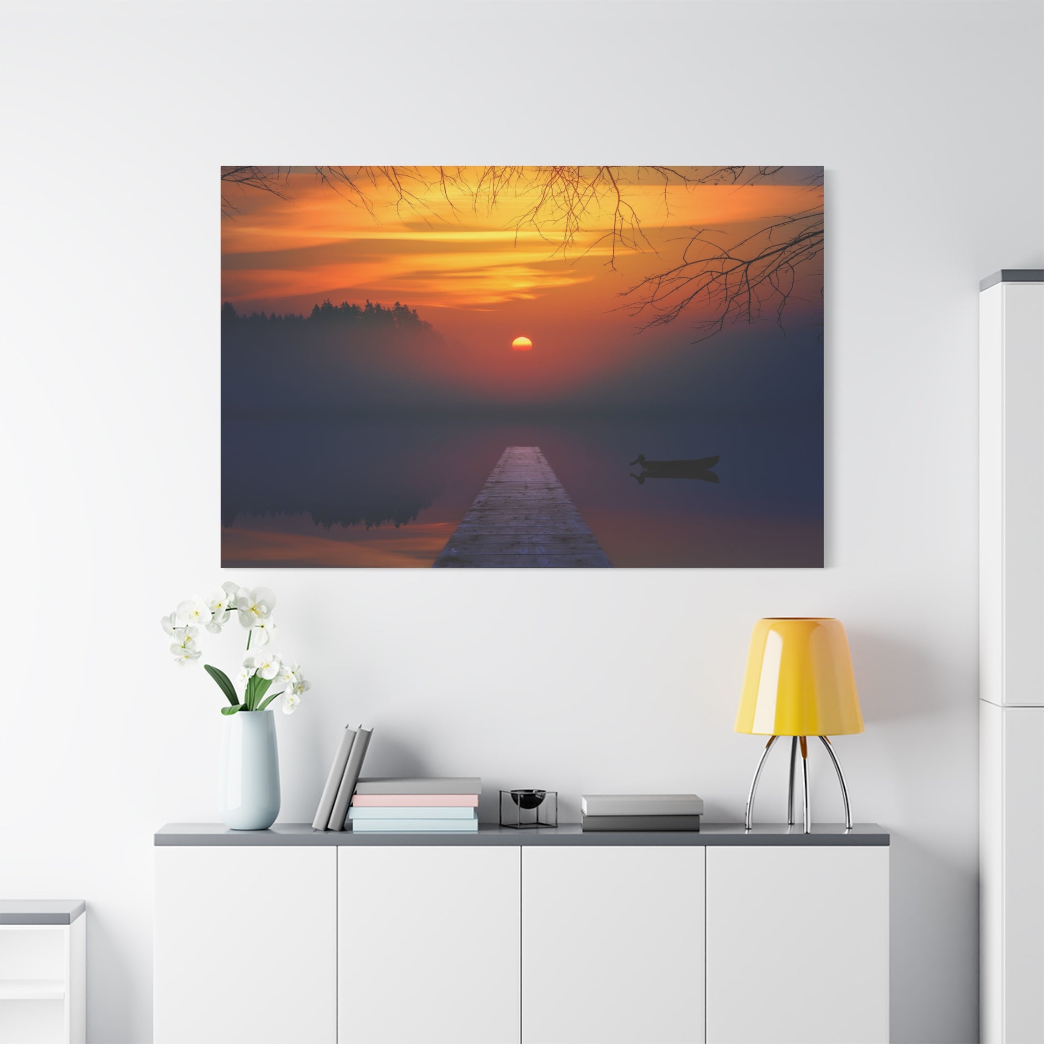 canvas-print-sunset-lake-nature-dock-wall-art-stretched-matte-canvas-home-decor-gift-for-nature-lovers-scenic-canvas-art