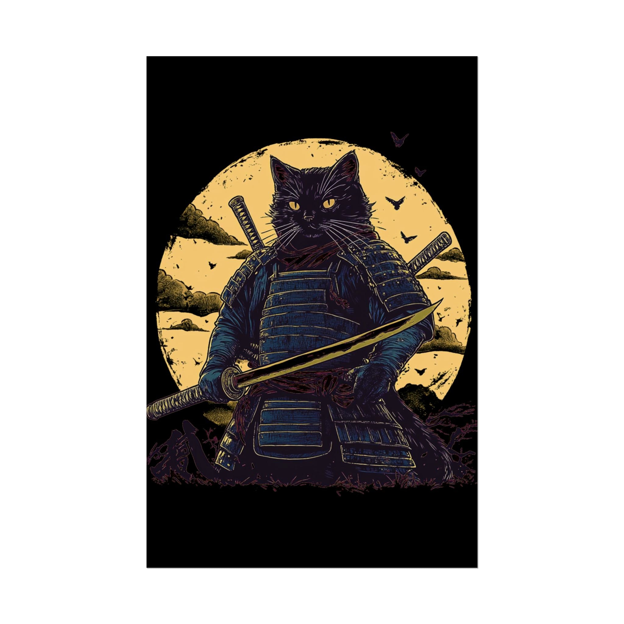 retro-wall-art-samurai-cat-japanese-style-sunset-rolled-posters-home-decor-wall-hanging-poster-gift-japanese-art-poster
