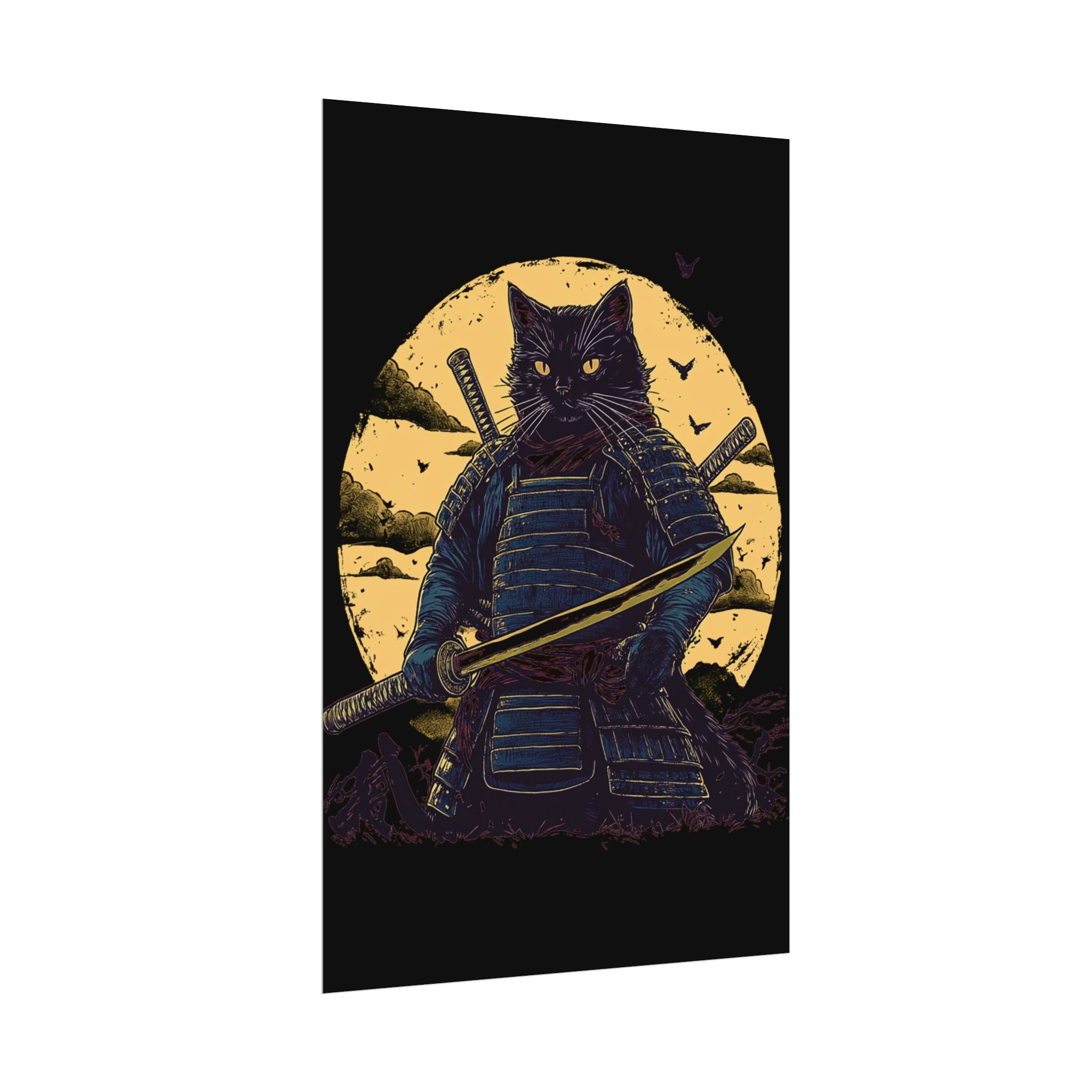 retro-wall-art-samurai-cat-japanese-style-sunset-rolled-posters-home-decor-wall-hanging-poster-gift-japanese-art-poster