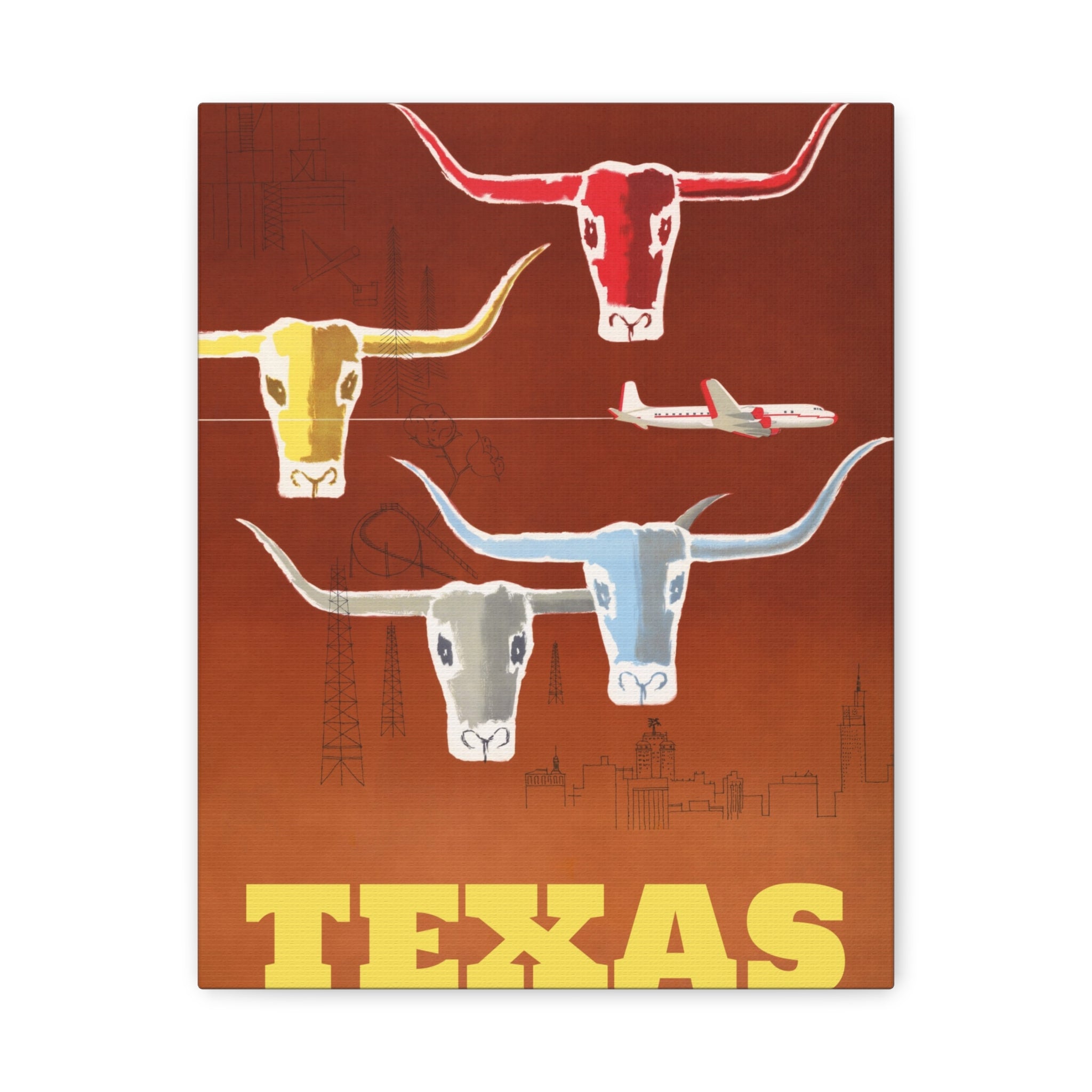 canvas-print-texas-travel-wall-art-texas-decor-longhorn-skull-matte-stretched-artwork-texas-gift-lone-star-state-souvenir