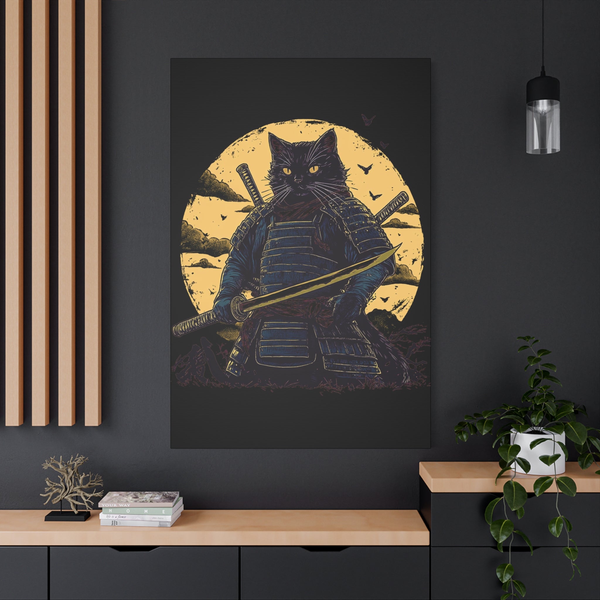 canvas-wall-art-samurai-cat-japanese-style-sunset-retro-wall-decor-stretched-matte-canvas-wall-hanging-home-decor-retro-wall-
