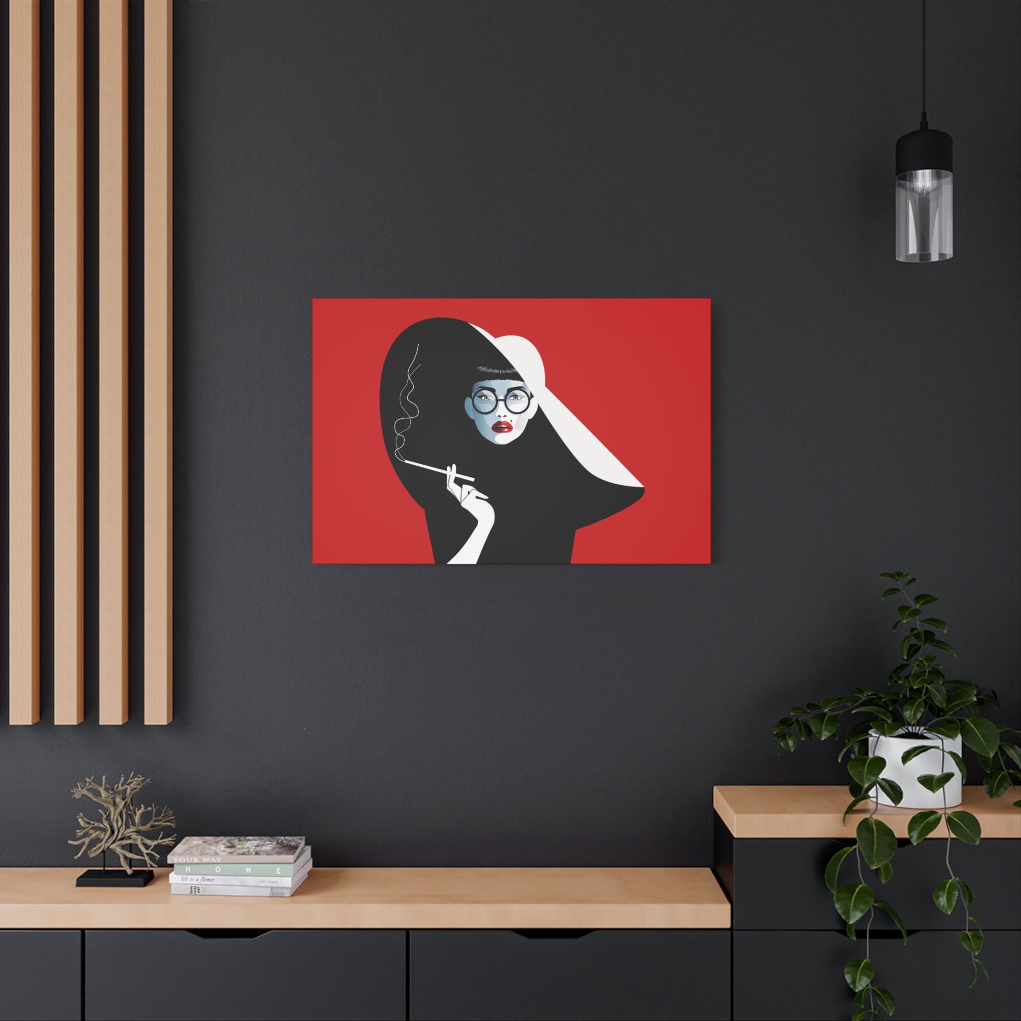 canvas-print-woman-smoking-cigarettes-wall-decor-woman-with-a-hat-style-stretched-matte-canvas-home-decor-living-room