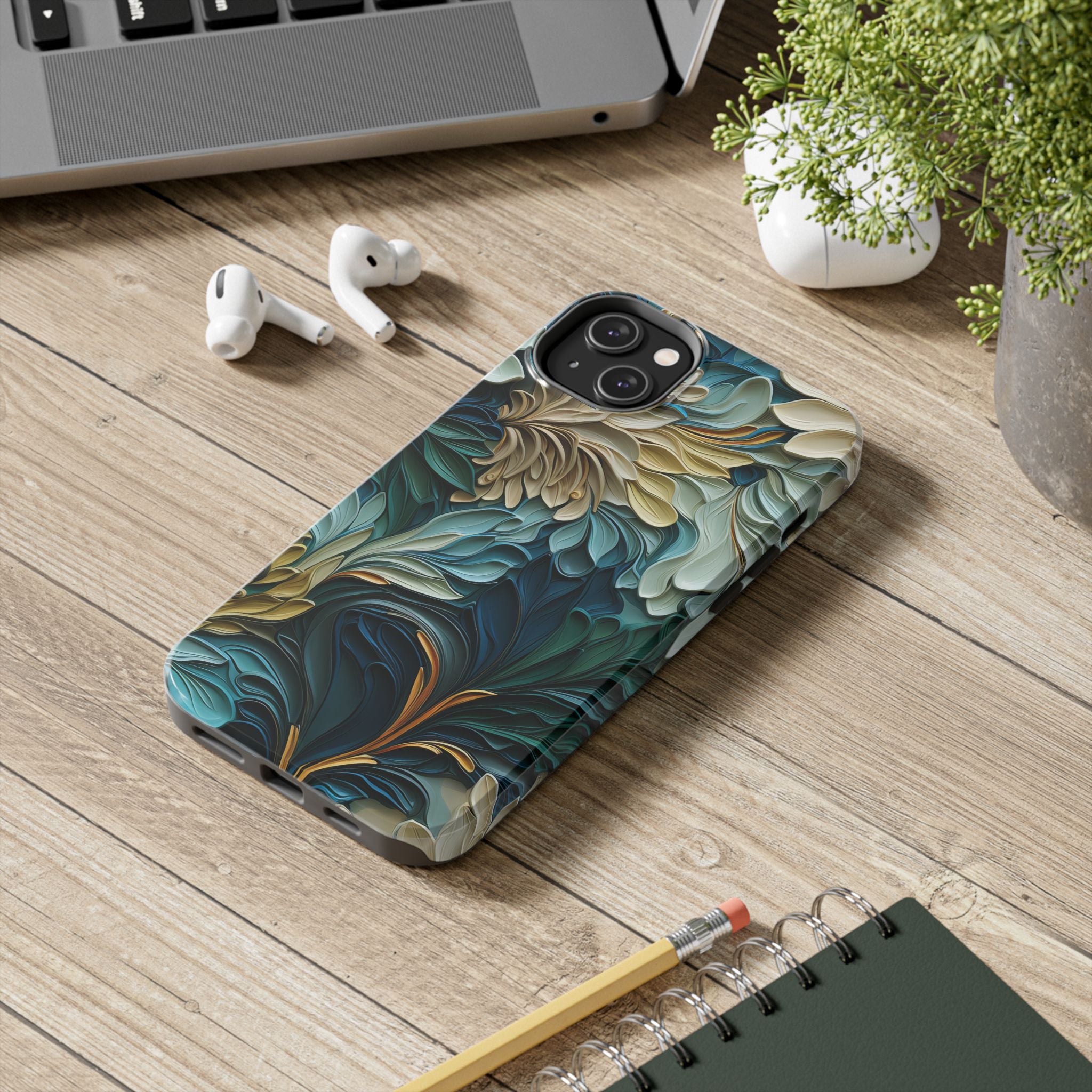 textured-art-nouveau-floral-tough-phone-case-cottagecore-iphone-case-unique-floral-phone-cover-vintage-style-iphone-case-prot