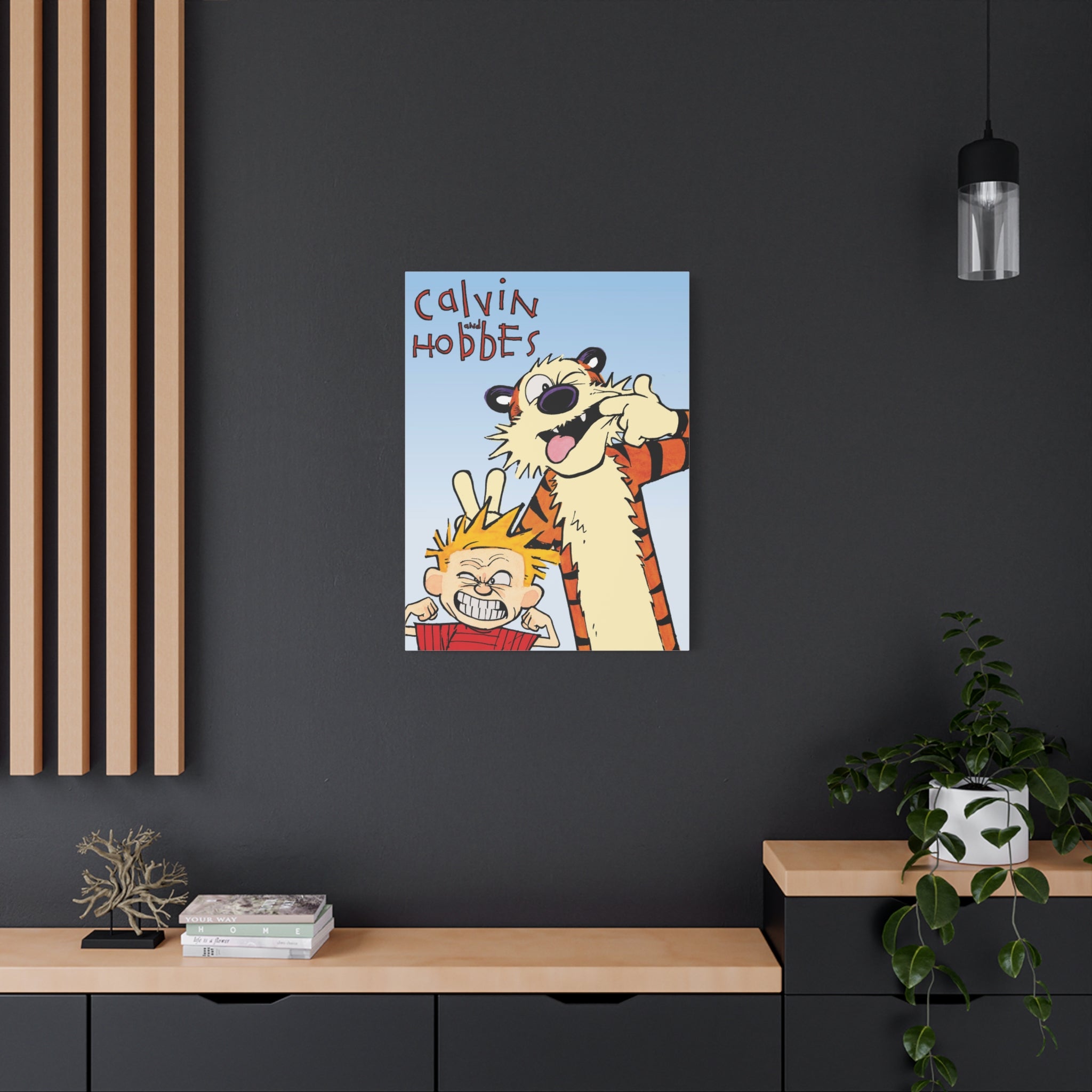 Calvin and Hobbes Canvas Wall Art - Nostalgic Vertical Comic Strip Canvas for Kids Room & Nursery Decor - Friendship Adventure Theme Print
