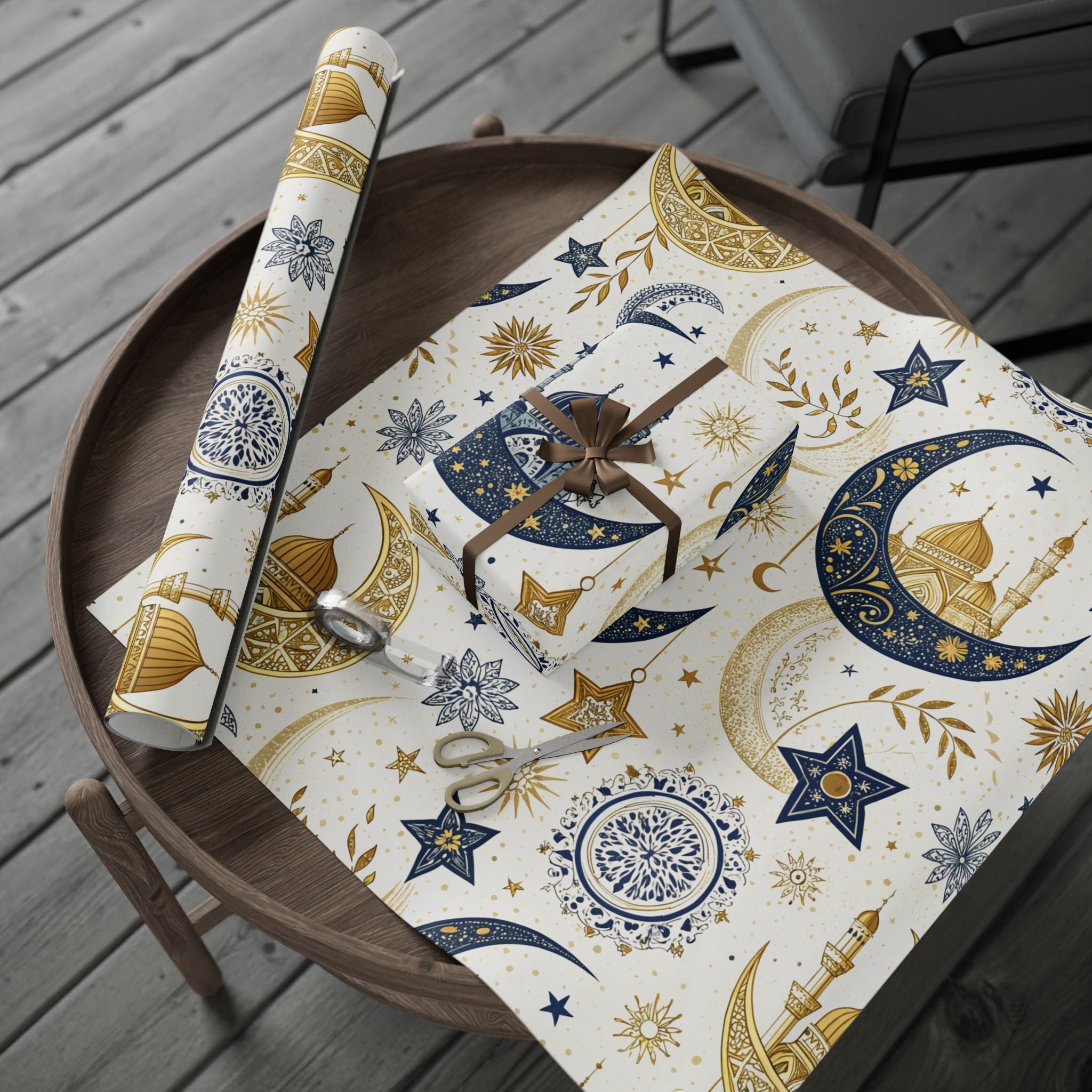 ramadan-night-wrapping-papers-islamic-crescent-moon-gift-wrap-mosque-silhouette-eid-holiday-supplies-festive-present-packagin