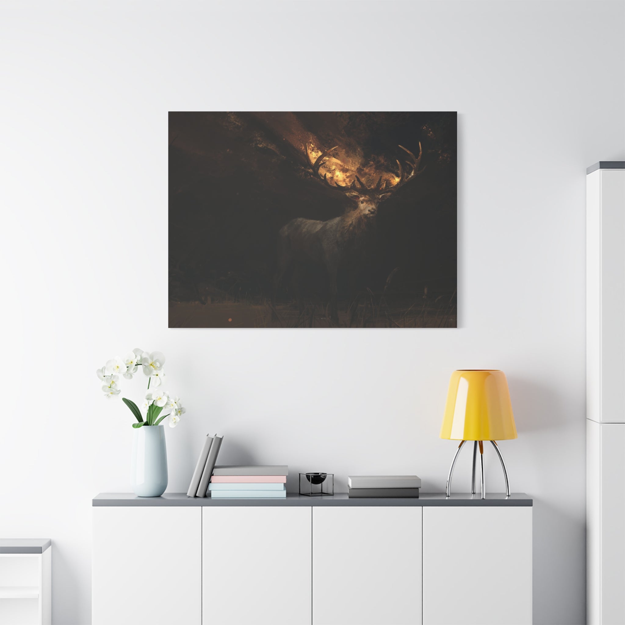 canvas-wall-art-decor-deer-fantasy-art-fire-stretched-canvas-unique-animal-print-matte-finish-home-wall-hanging-gift-for-natu