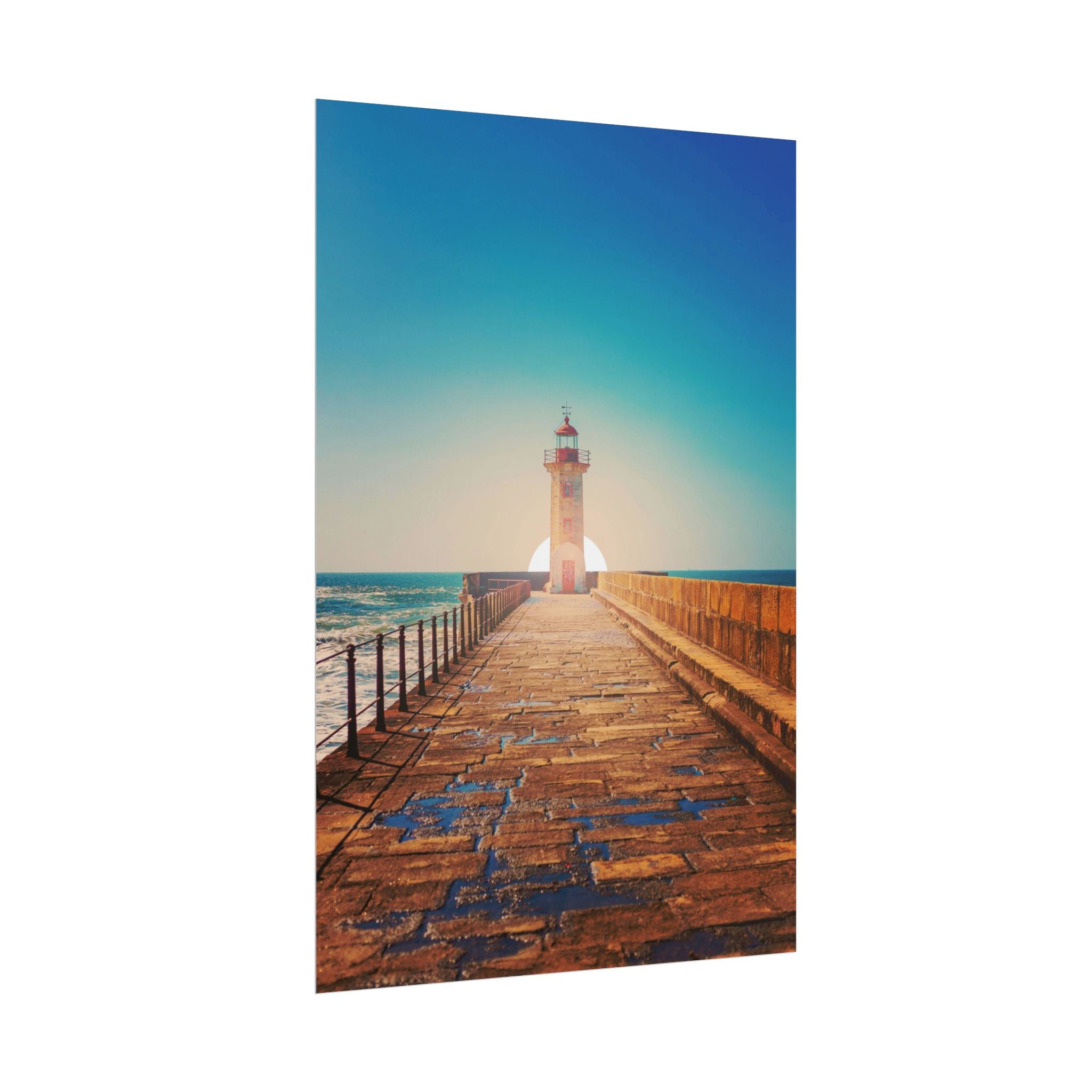 lighthouse-on-rock-poster-print-coastal-wall-art-nautical-decor-beach-house-decoration-seaside-wall-sunset-wall-decor