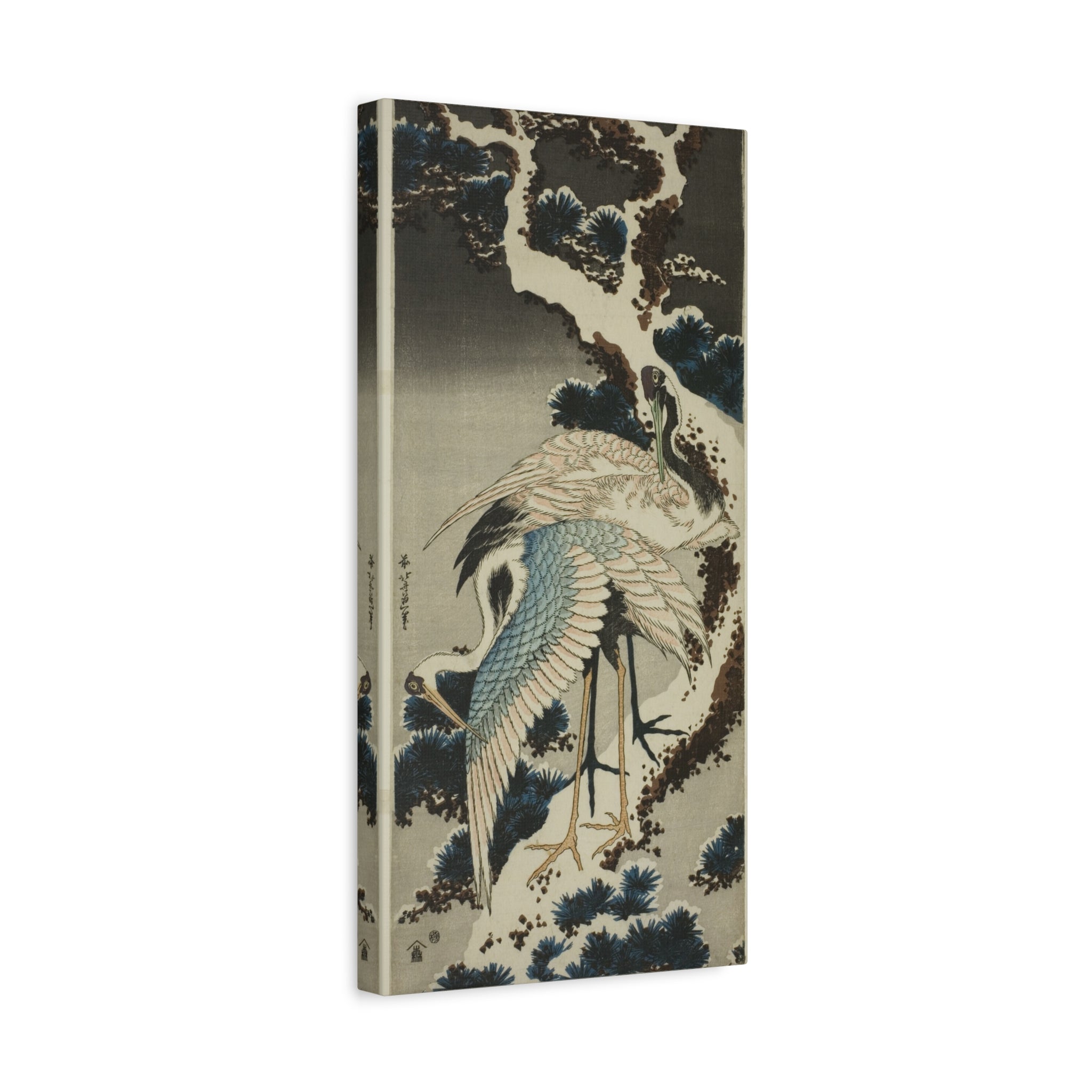 canvas-print-cranes-on-snow-covered-pine-katsushika-hokusai-art-japanese-art-decor-japanese-wall-art-matte-canvas