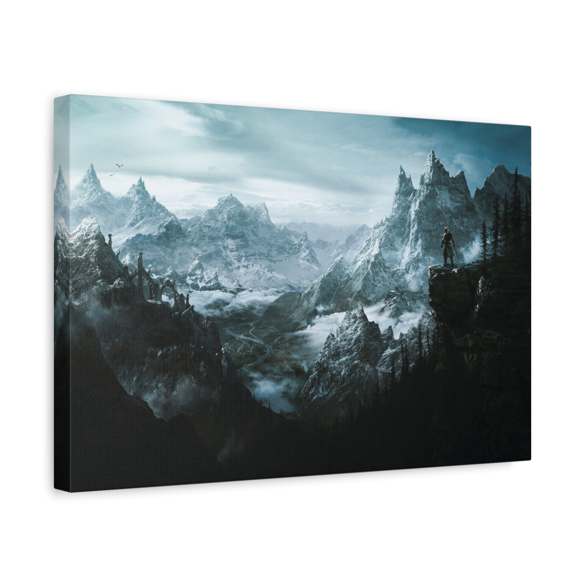 The Elder Scrolls Skyrim Canvas Wall Art - Dragon Game Canvas Print, Room Decor, Gaming Wall Art, Skyrim Landscape Gift