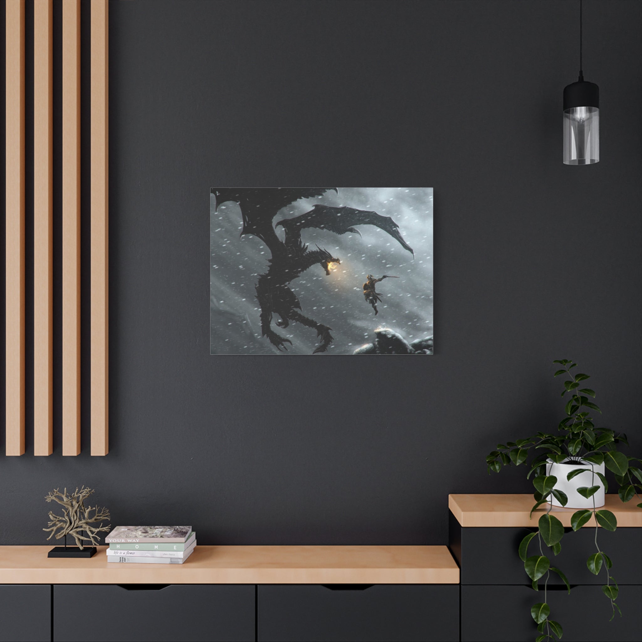 The Elder Scrolls Skyrim Canvas Wall Art - Dragon Game Canvas Print Room Decor, Viking Gaming Wall Art, Skyrim Gift