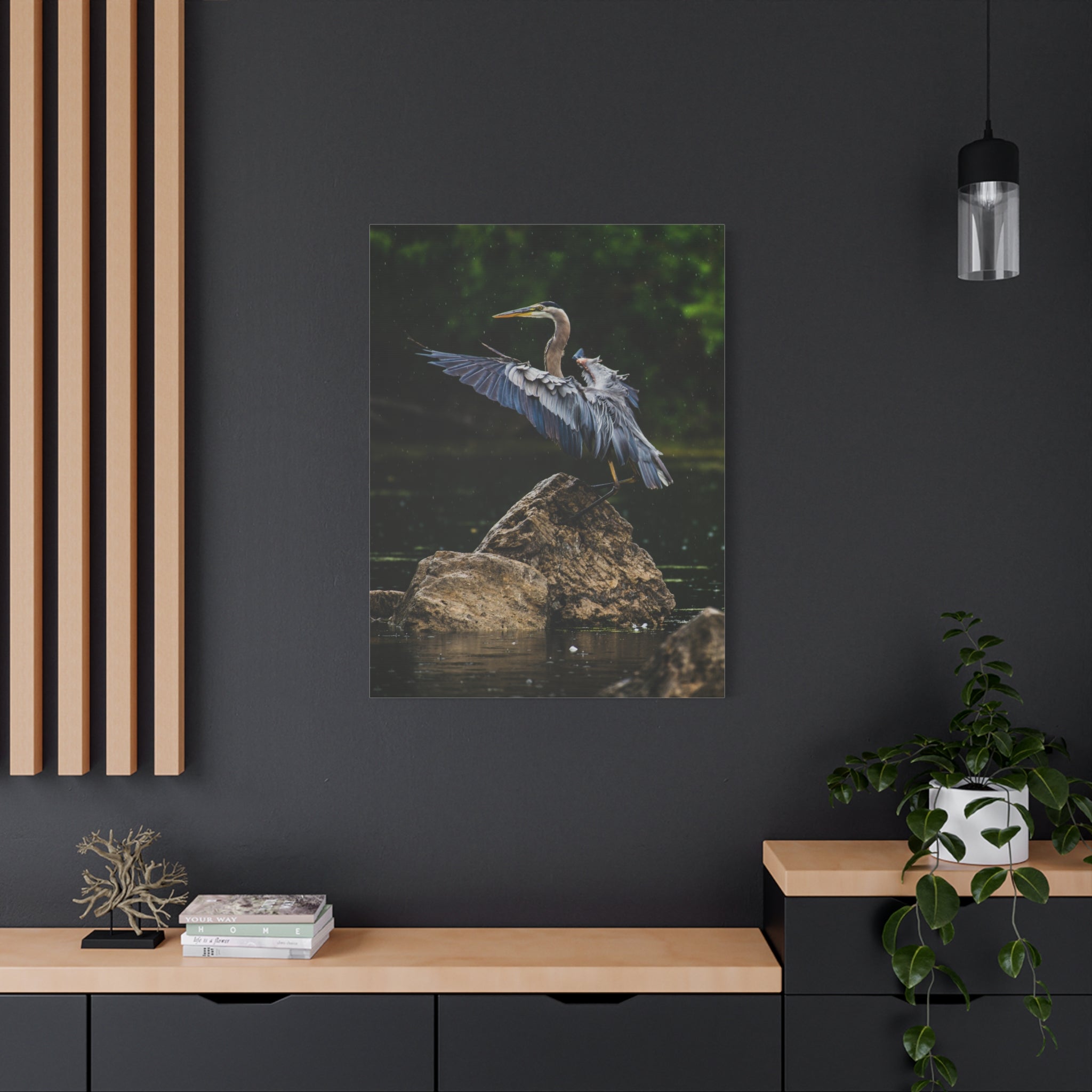 canvas-print-wall-art-great-blue-heron-matte-canvas-stretched-home-decor-bird-lover-gift-nature-wall-hanging-wildlife