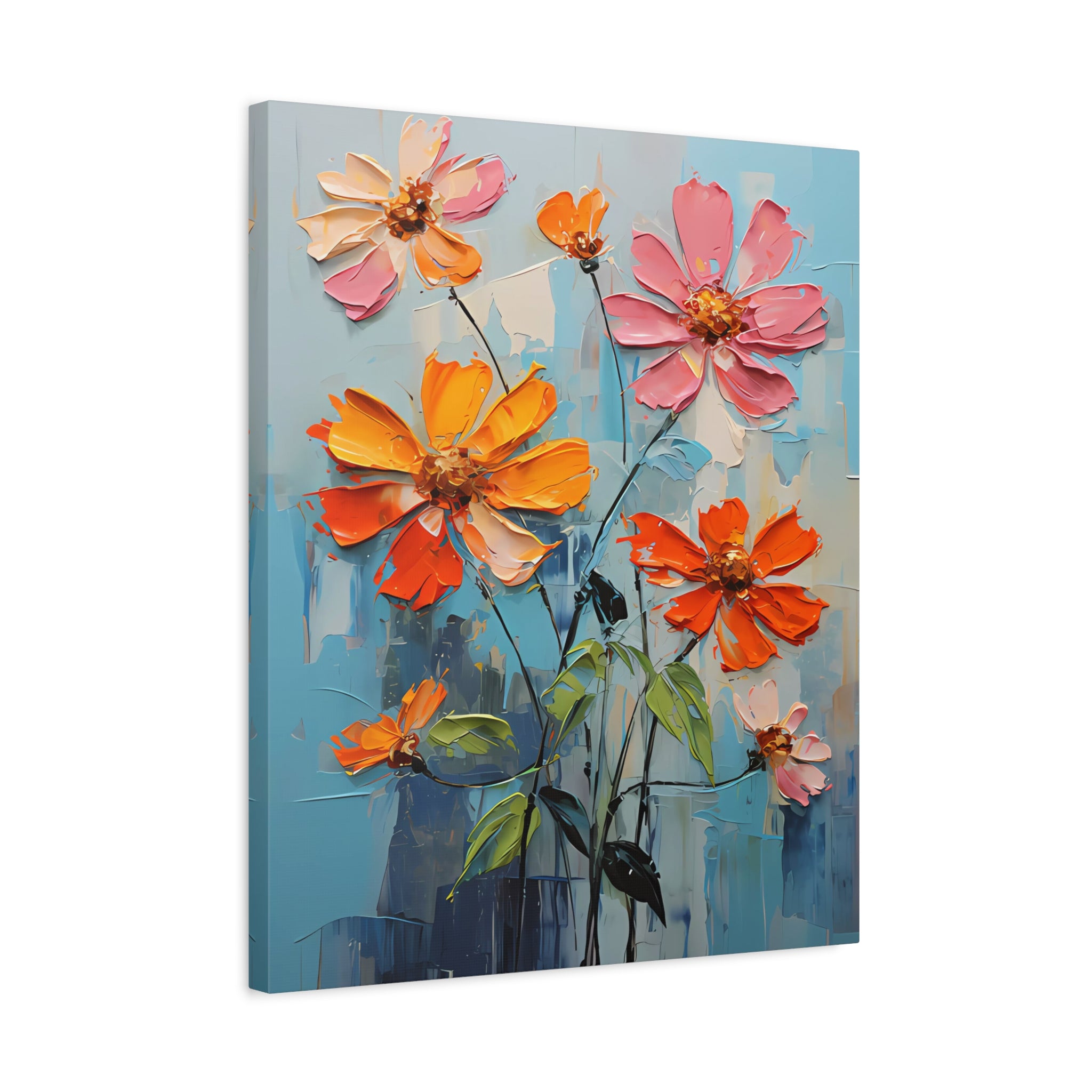 canvas-print-zinnia-flowers-impasto-matte-stretched-art-floral-wall-decor-botanical-artwork-impressionist-painting-reproducti